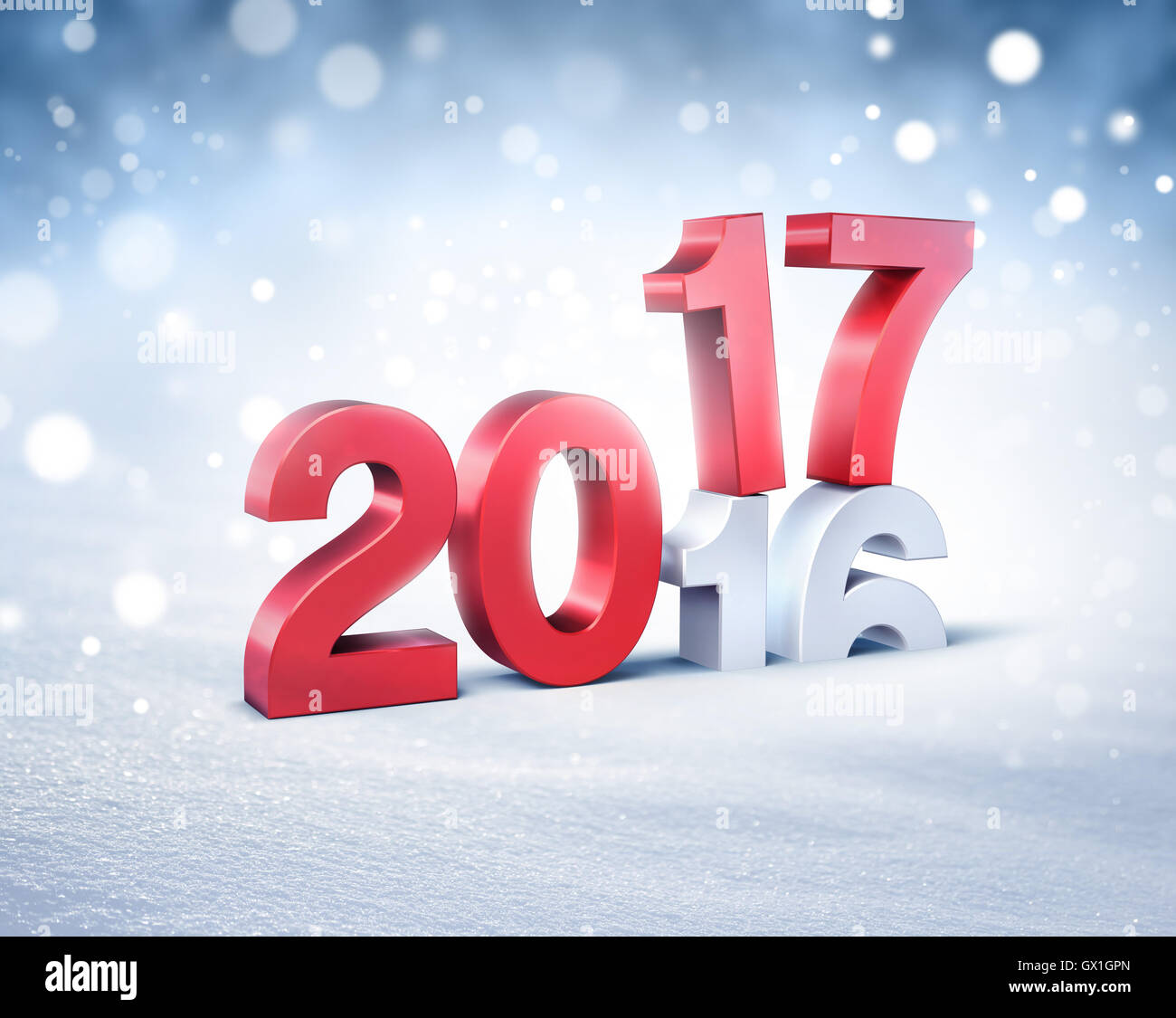 Nouvelle année 2017 plus de 2016 type rouge sur un fond de neige en hiver - 3D illustration Banque D'Images