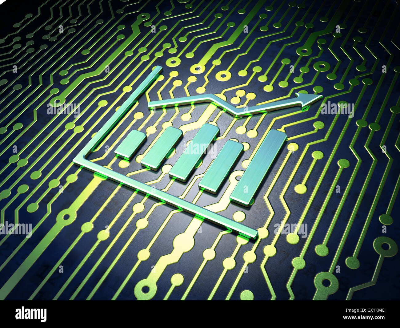 Finances : concept graphique de croissance sur fond de circuit Banque D'Images