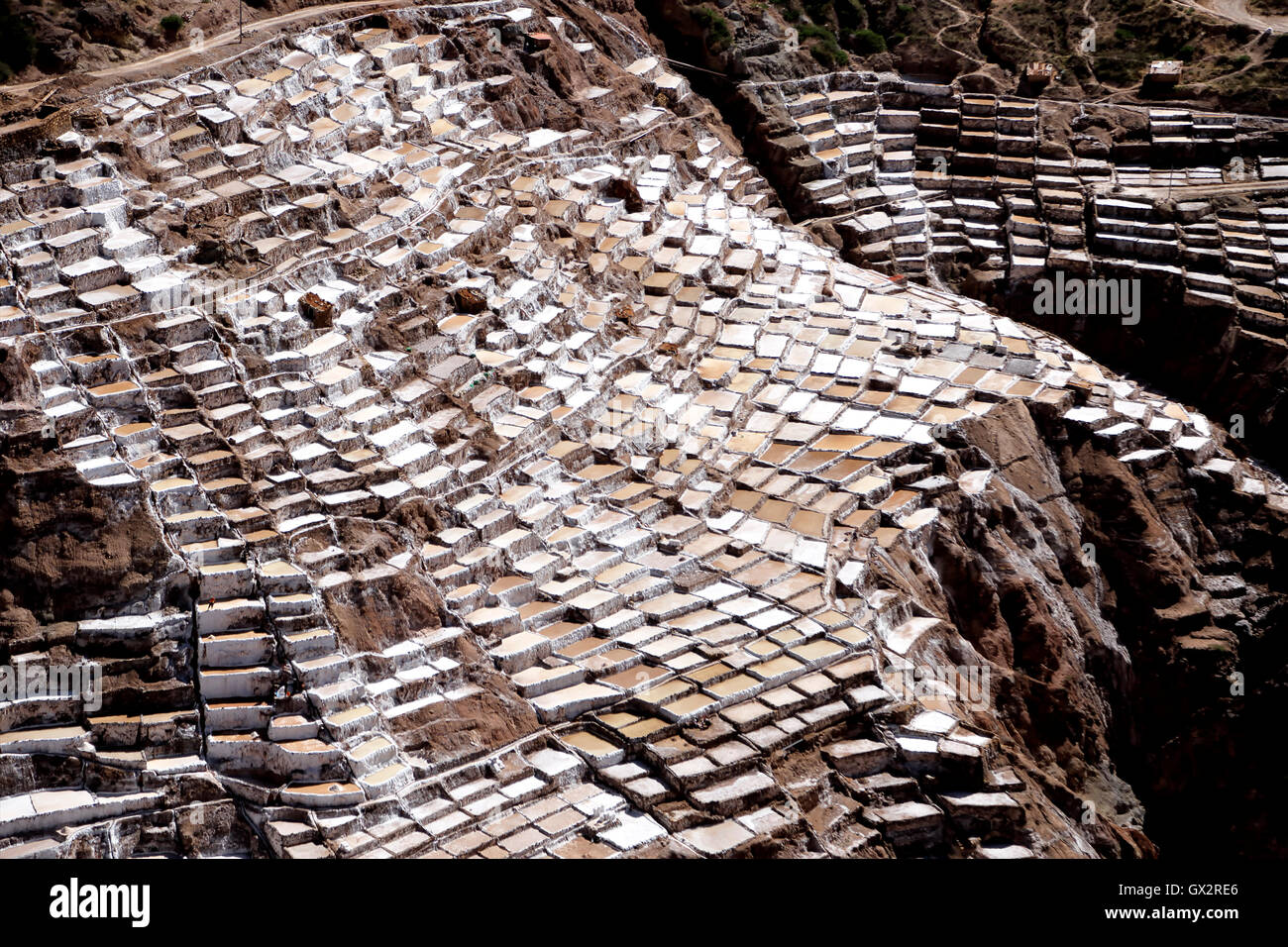 Salines, des Mines de sel de Maras (Salineras de maras), près du village de Maras, Cusco, Pérou Banque D'Images