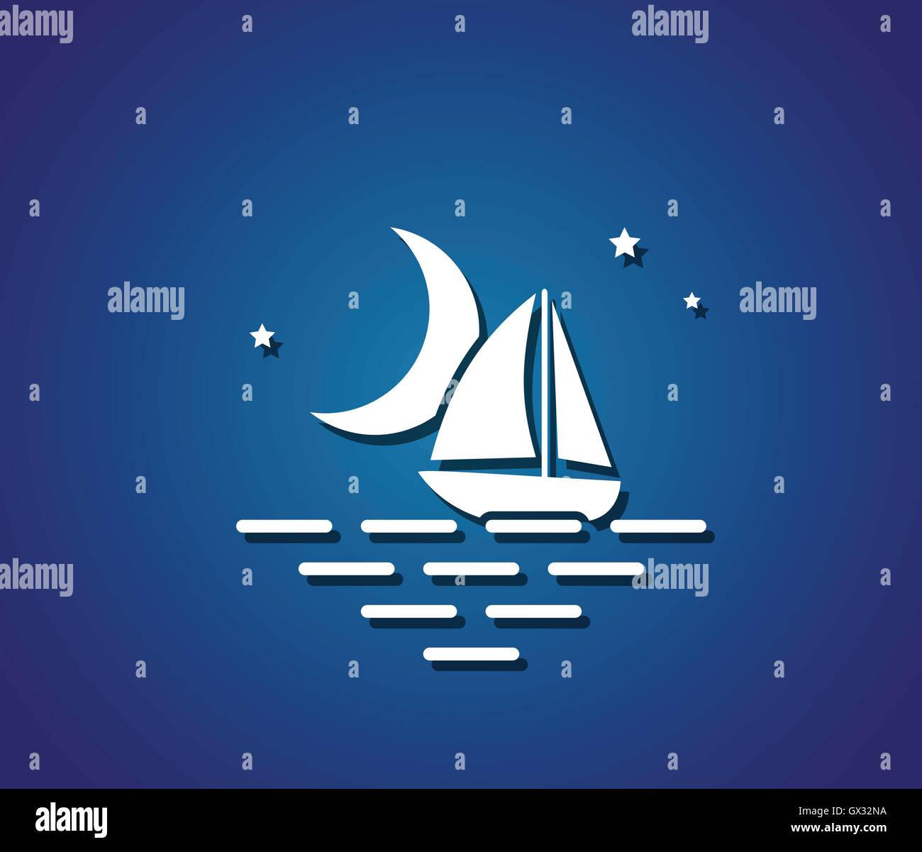 Lune Étoile mer bateau voyage de l'eau symbole vector illustration Illustration de Vecteur