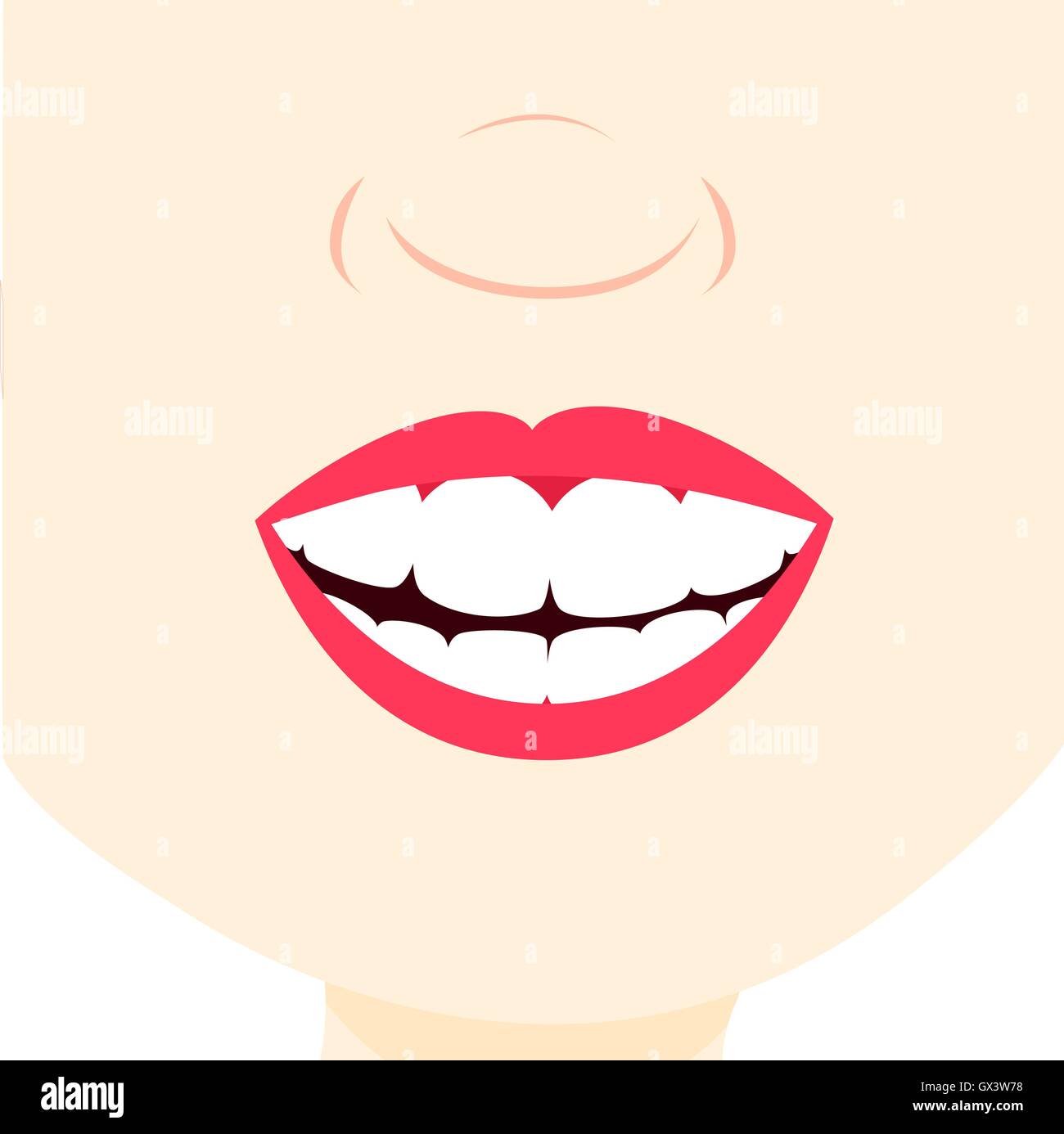 Enfant souriant et montrant des dents blanches et propres. Close up dans la bouche. Illustration de Vecteur