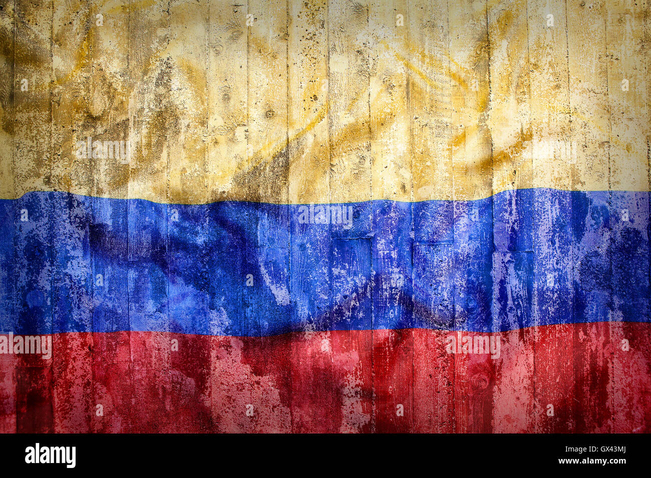Grunge style de Colombie drapeau sur un mur de brique pour le fond Banque D'Images