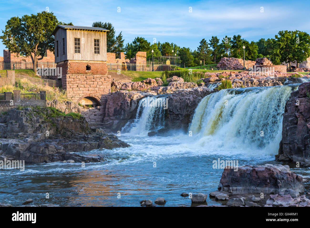 Les chutes de la rivière Big Sioux Falls Park, à Sioux City, Dakota du Sud, USA. Banque D'Images