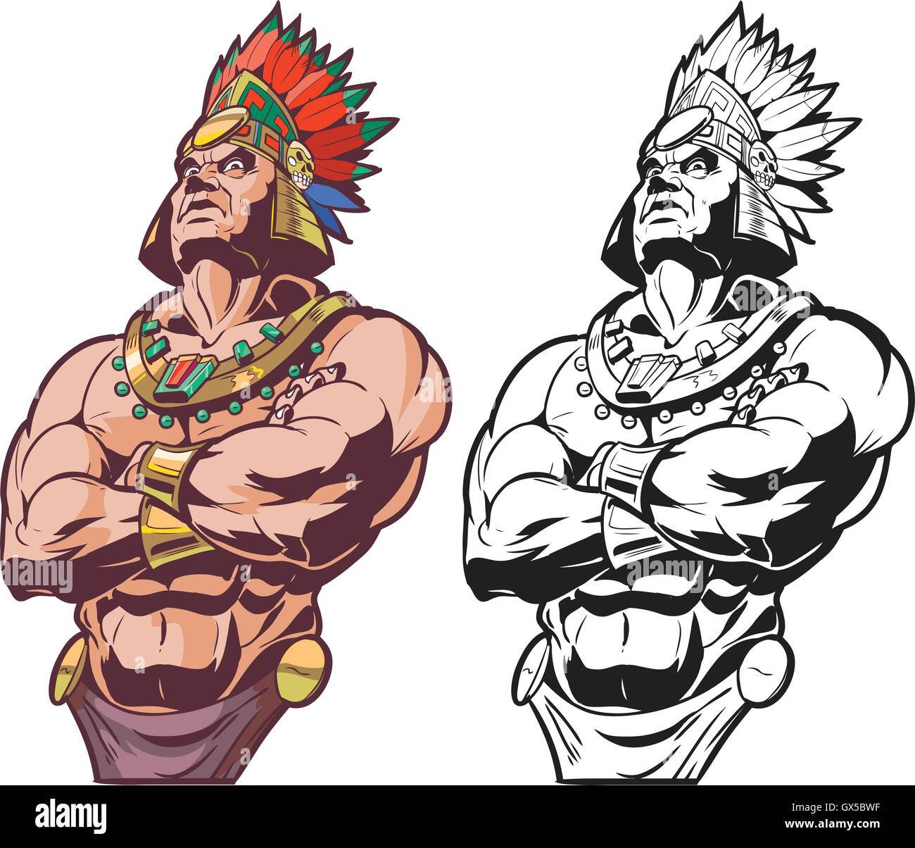 Vector cartoon clip art illustration buste d'Inca ou Aztèque ou Maya ou le chef guerrier mascot à moyenne et difficile. Illustration de Vecteur
