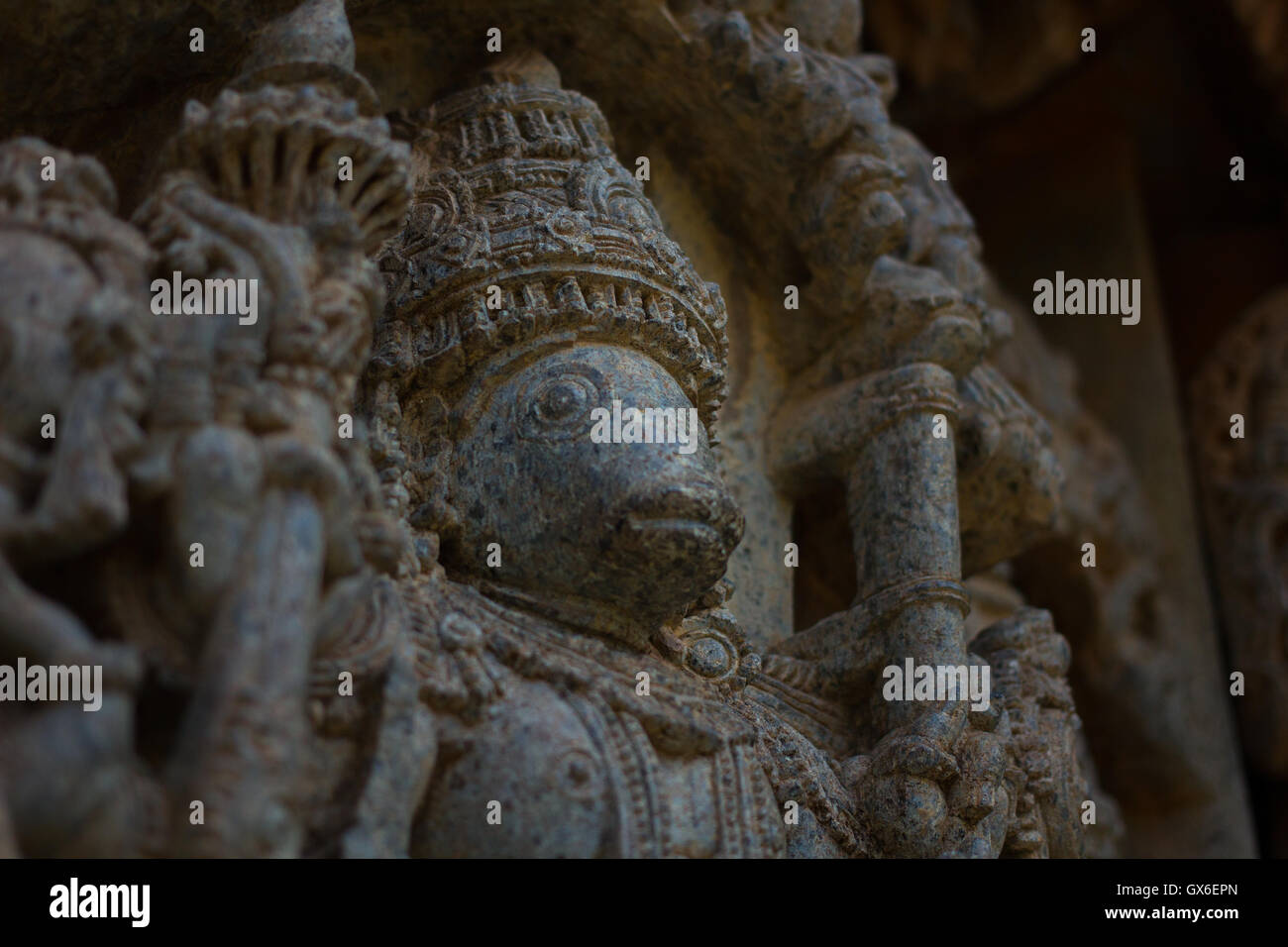 Visage de la déité sculpture (Varaha) dans le temple de Chennakesava Somanathapura, Karnataka, Inde, Asie Banque D'Images