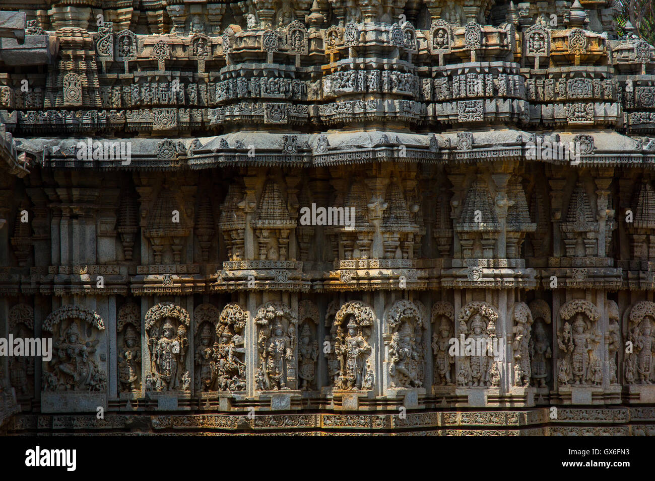 Close up de linteau décoratif au culte d'entrée dans le temple de Chennakesava Somanathapura, Karnataka, Inde,Asia Banque D'Images