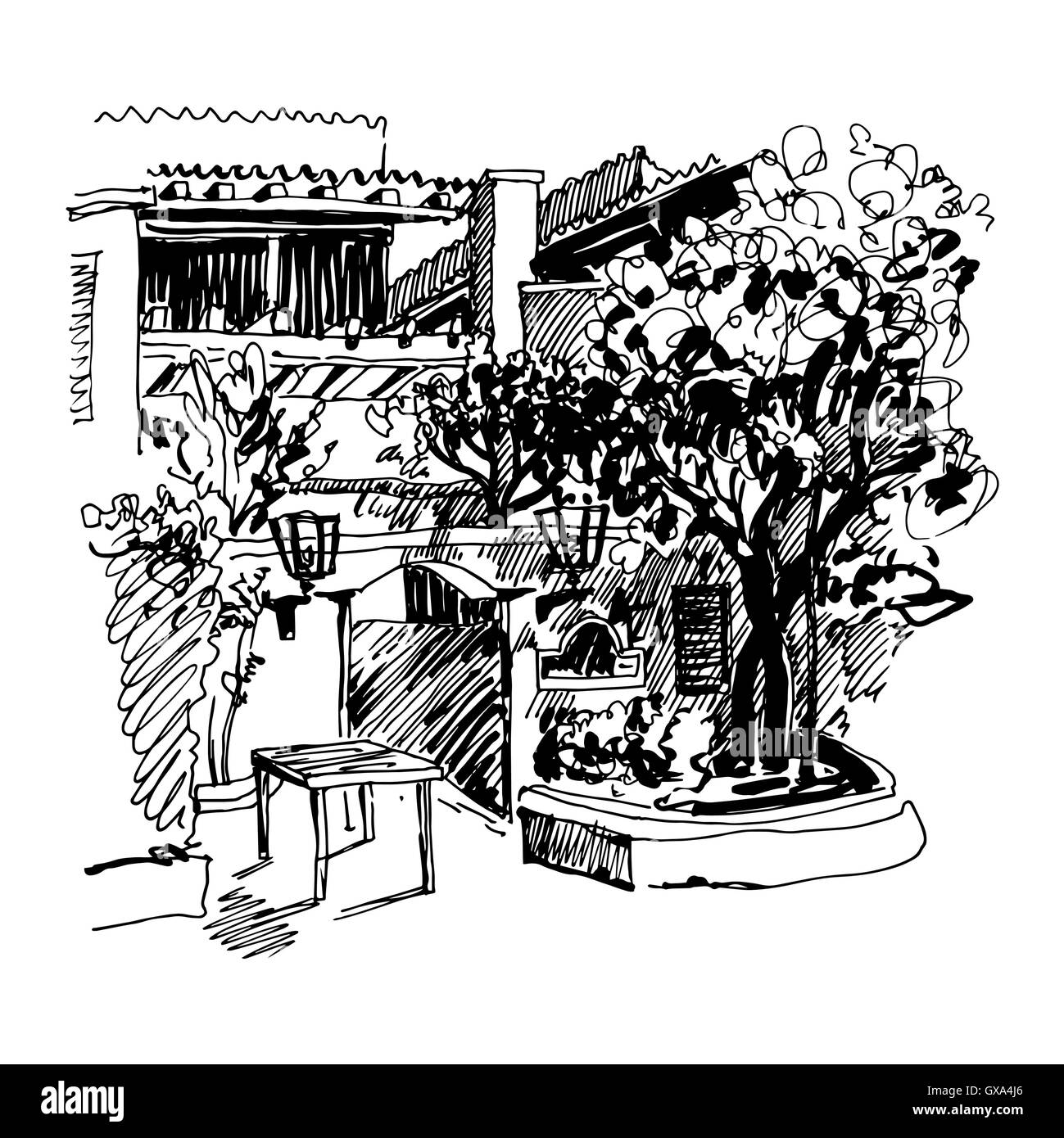 Dessin noir et blanc de Slovenska plaza hotel rue je Illustration de Vecteur