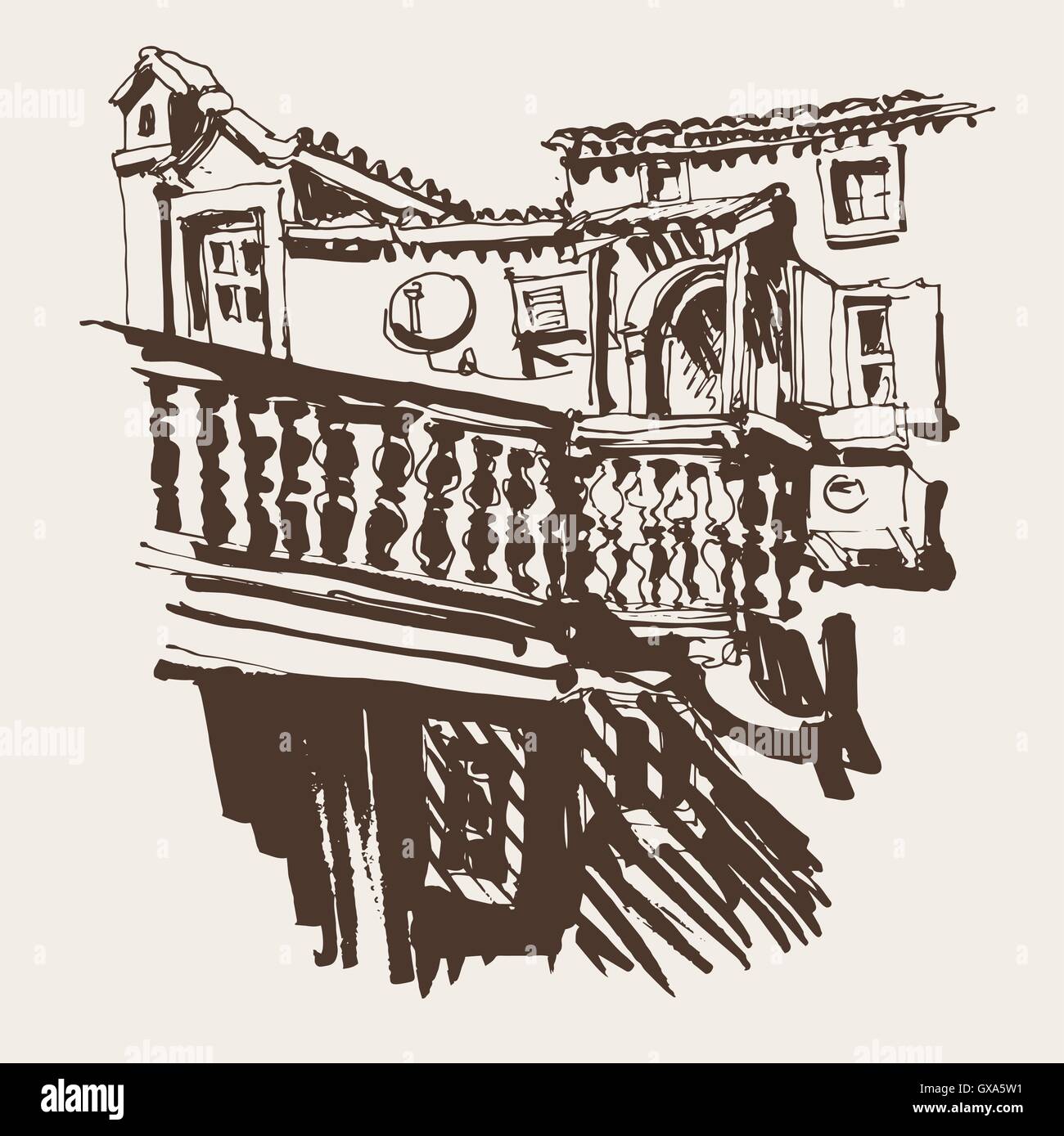 Esquisse de vieux bâtiment dans Budva Monténégro Illustration de Vecteur