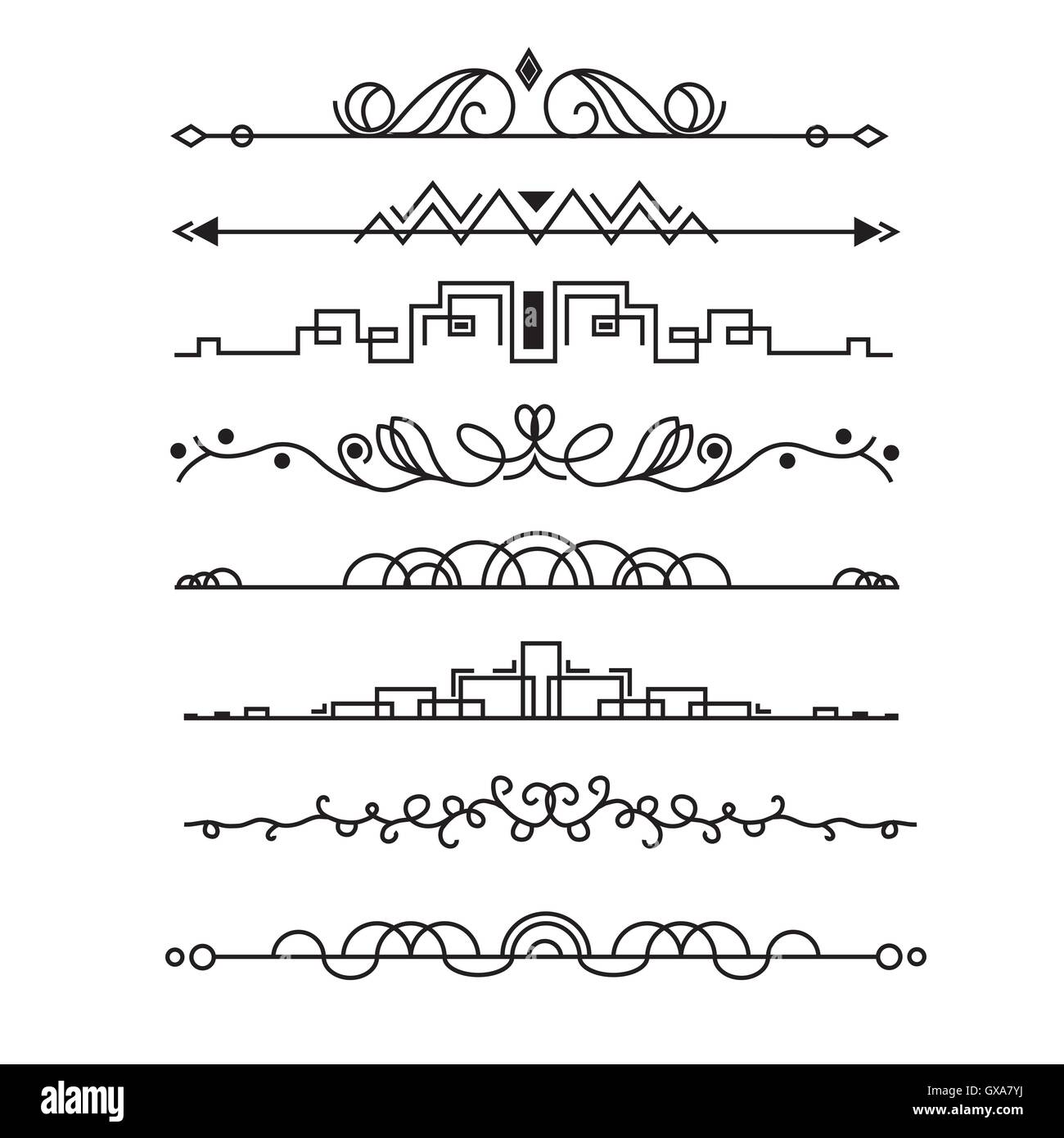 Éléments du vecteur de décoration. Collection de tourbillons uniques linéaire et de l'ornement pour le texte, les cartes postales ou site web. Illustration de Vecteur