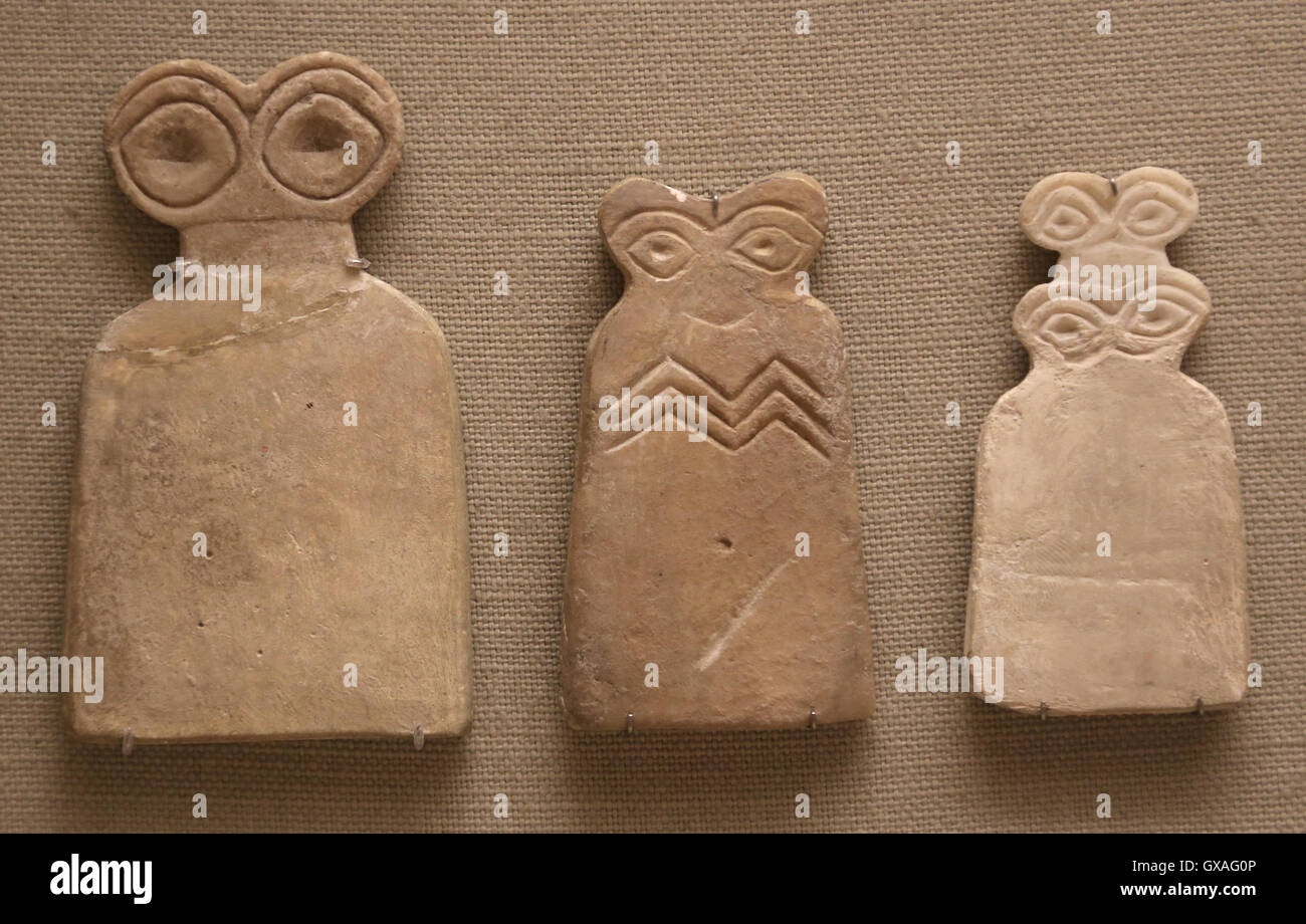 Les yeux des idoles. L'Albâtre (gypse). Le nord-est de la Syrie, l'objet de fouilles à Tell Brak. La période d'Uruk, 3700-3500 av. Banque D'Images