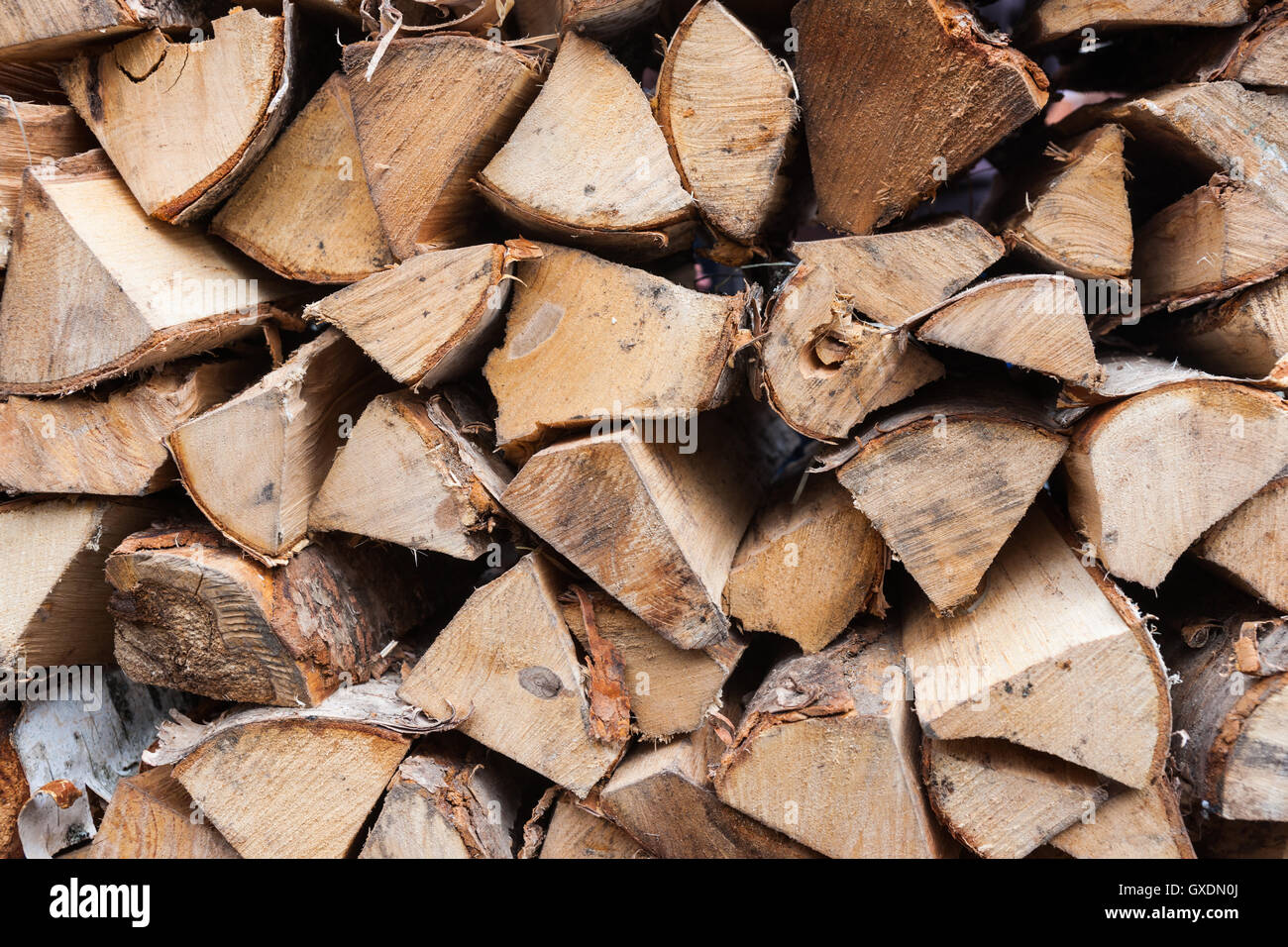 Pile de bois de bouleau pour la cheminée pour garder la maison chaude en hiver Banque D'Images
