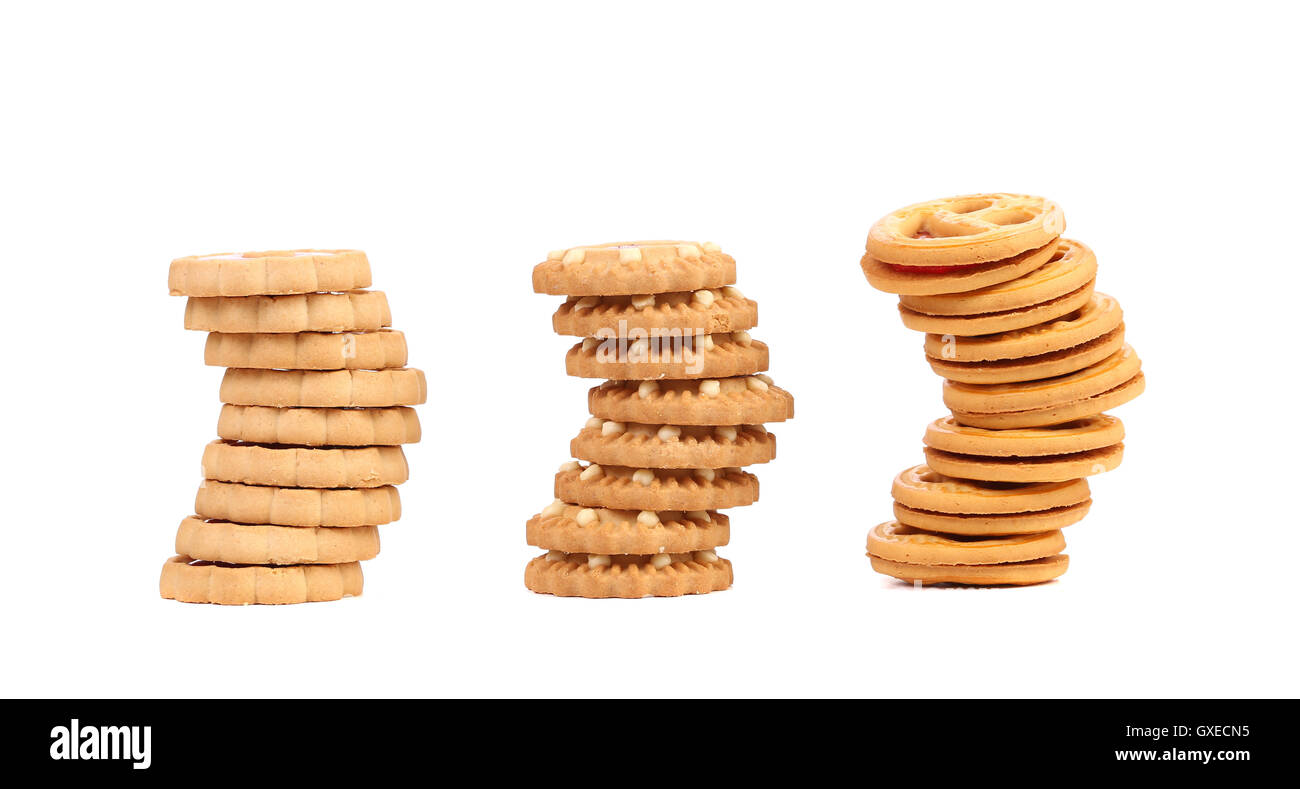 Trois piles de différents biscuits. Banque D'Images