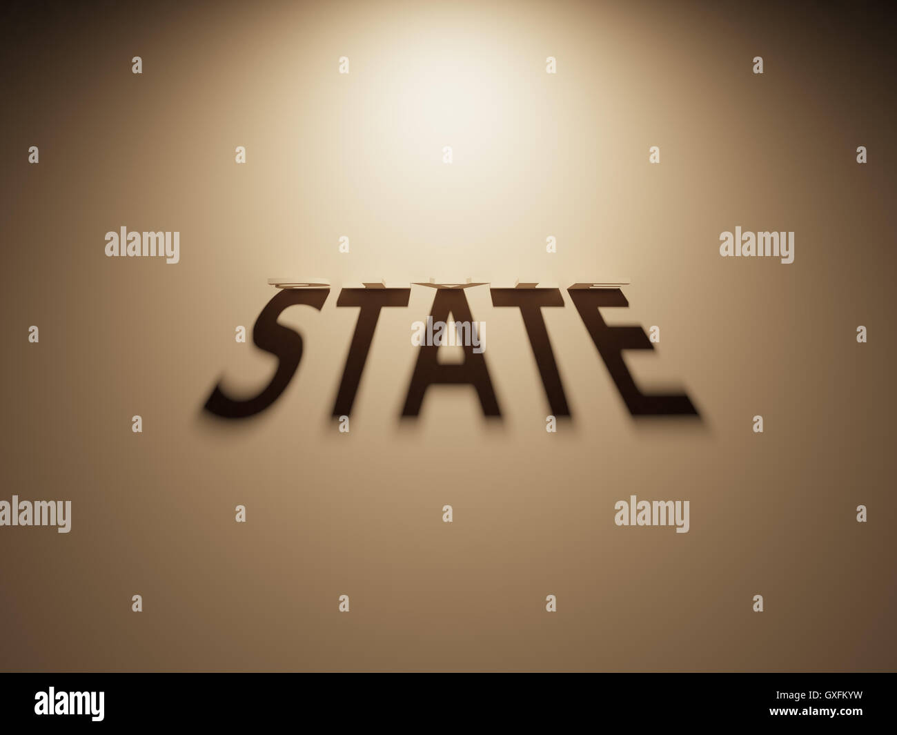 Un rendu 3D de l'ombre d'un texte à l'envers qui lit l'État. Banque D'Images