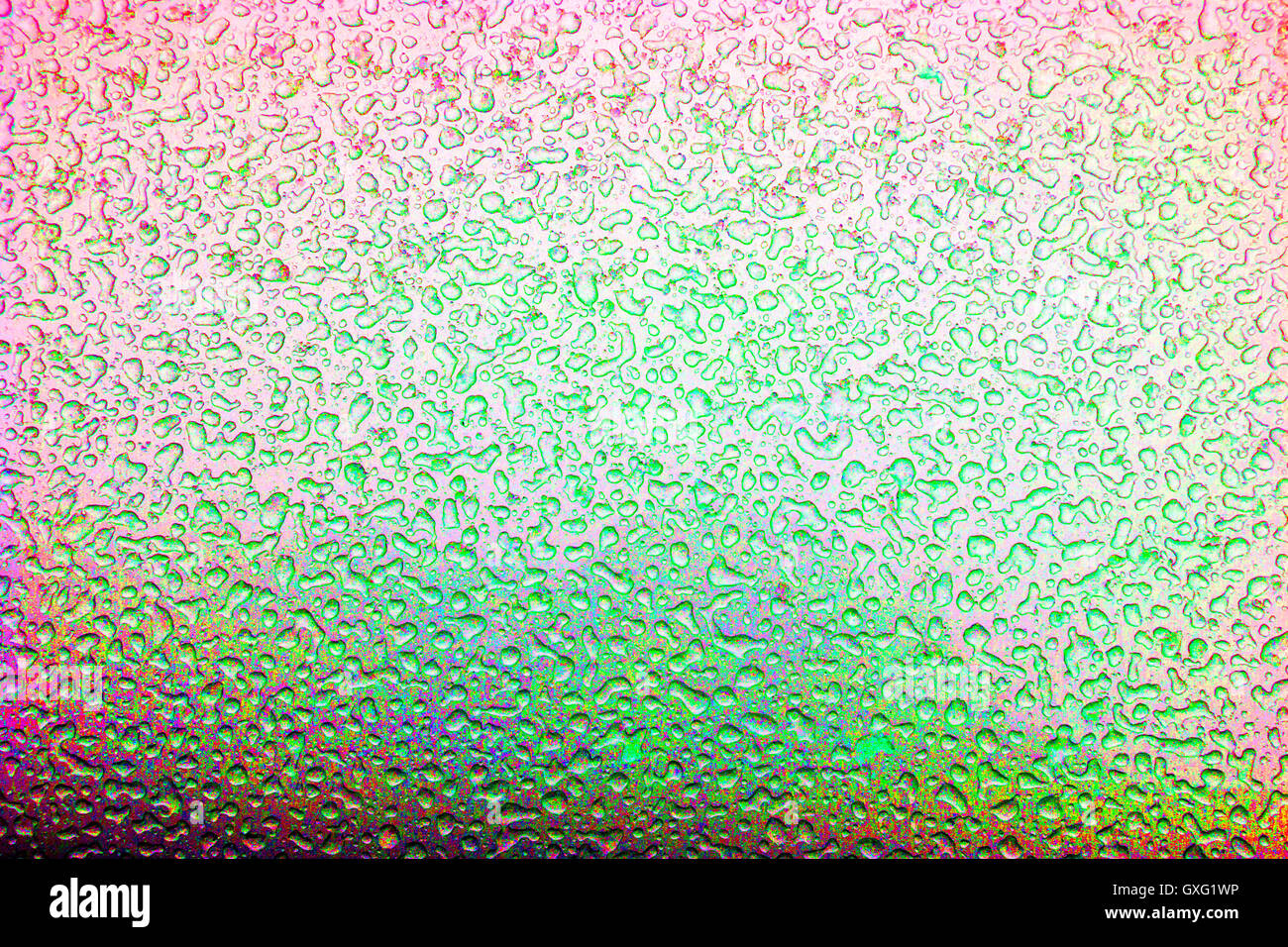 Perles colorées de l'eau congelée après une tempête de neige fondue de créer des modèles de glace à l'extérieur d'un fini métallique argent auto Banque D'Images