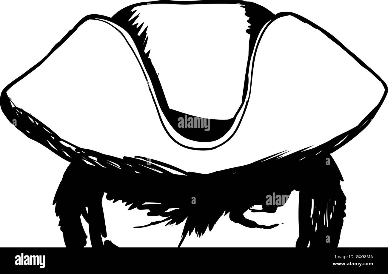 Croquis de contour des yeux sur le visage dans l'ombre partielle du chapeau tricorne Banque D'Images