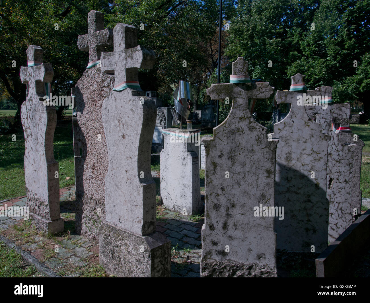 Tombes de jeunes qui sont morts lorsque les troupes de l'Union soviétique ont écrasé la révolution hongroise contre la domination soviétique le 23 octobre 1956, il y a 60 ans. Cimetière Kerepesi.Budapest. Hongrie Banque D'Images