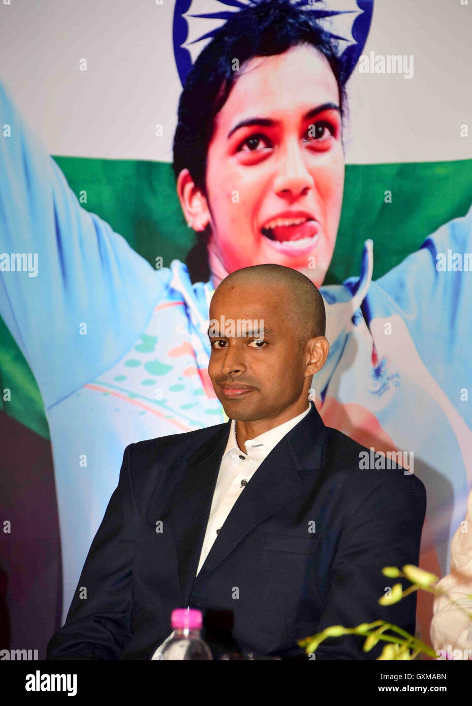 Entraîneur national badminton indien P Gopichand pendant ses félicitations, à Mumbai, Inde, le 6 septembre 2016. Banque D'Images