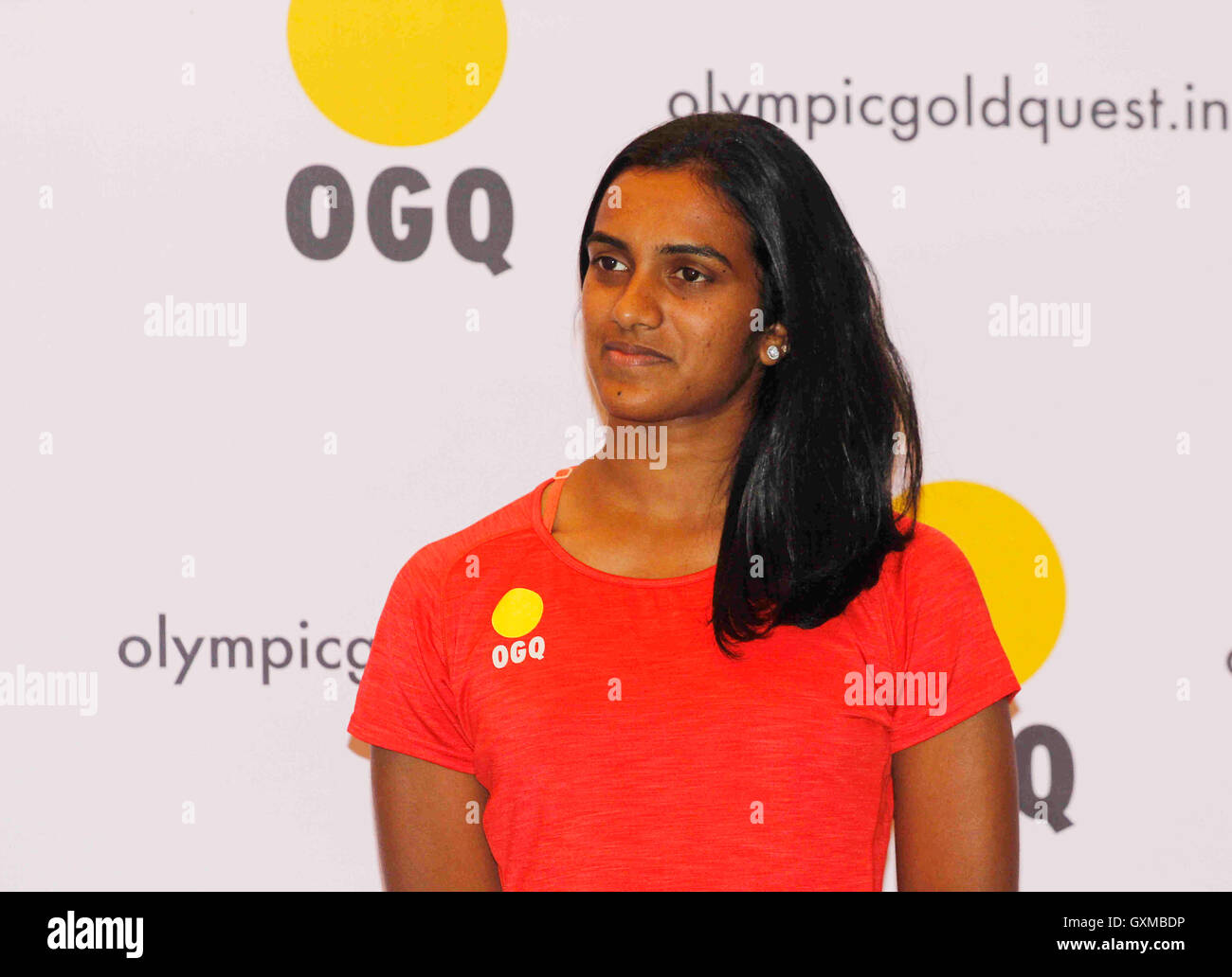 Joueur de badminton aux Jeux Olympiques de Rio, les Indiens P V Sindhu félicitation cérémonie organisée, une organisation à but non lucratif OGQ Mumbai Banque D'Images