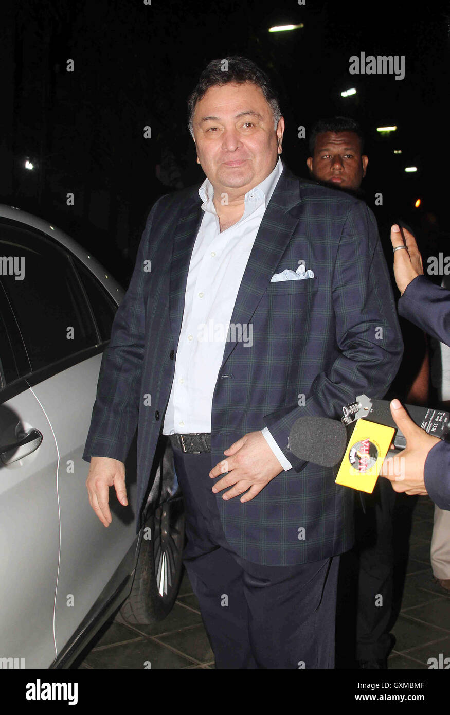 Bollywood acteur Rishi Kapoor arrivée pour concert musical Timless Asha organisé par Zee Classsic occasion Asha Bhosle 83ème anniversaire Mumbai Inde Banque D'Images