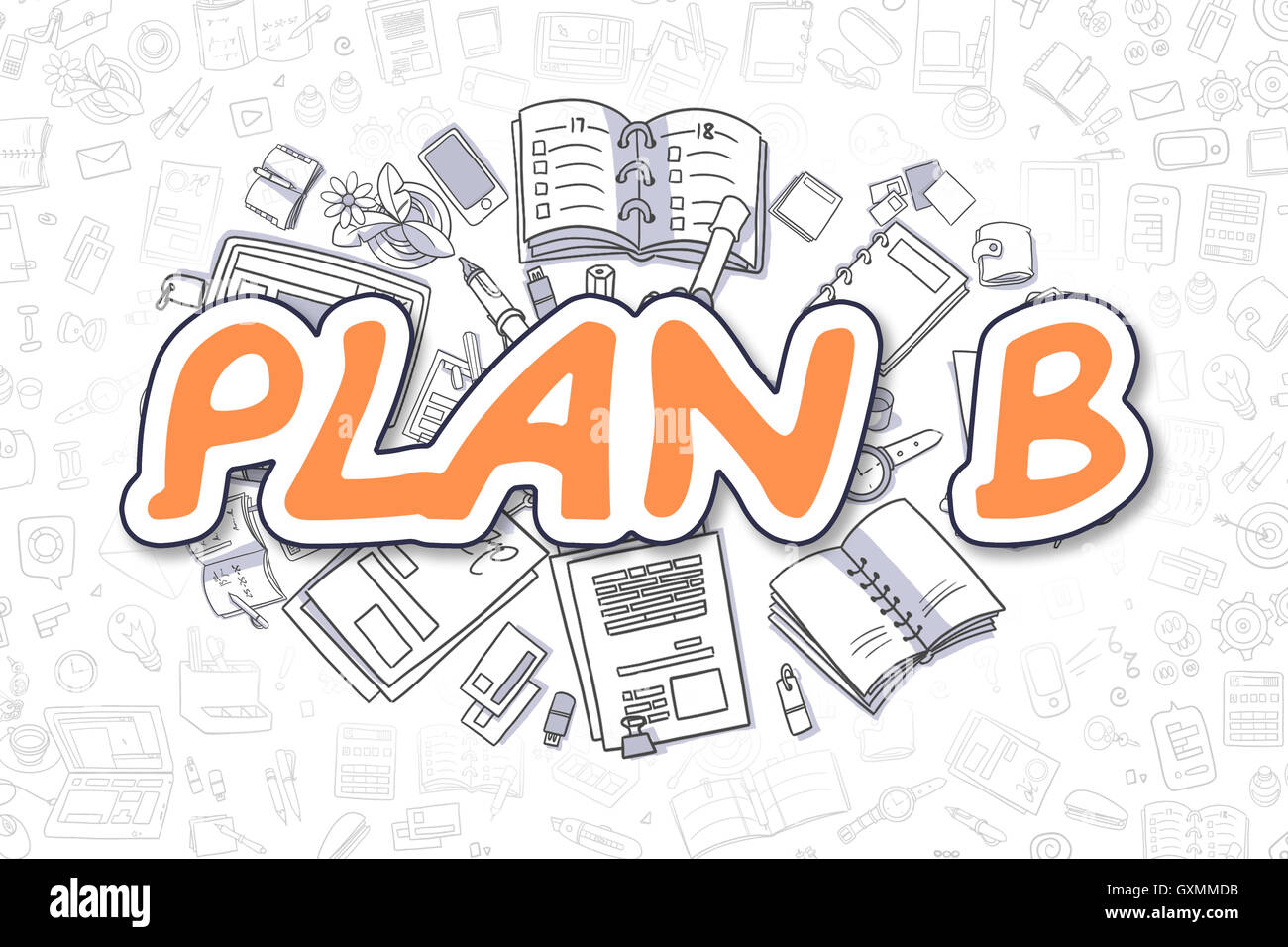 Plan B - Cartoon Inscription Orange. Concept d'entreprise. Banque D'Images