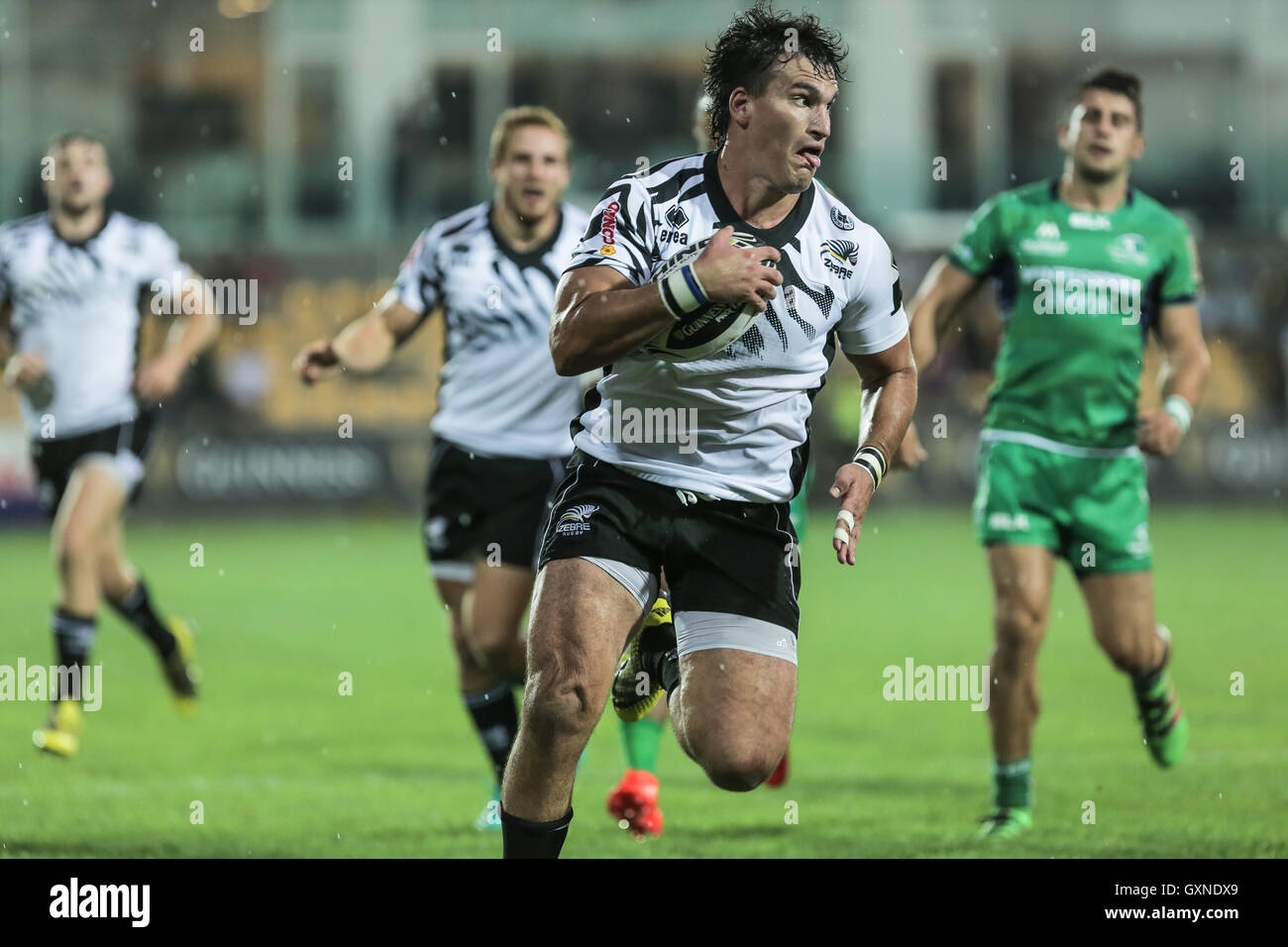 Parma, Italie.17 Septembre 2016. PRO Guinness12 rugby : Zebre v Connacht à Parme. Zebre flanker Jacopo Sarto vole à essayer dans Guinness Pro 12 Crédit : Massimiliano Carnabuci/Alamy Live News Banque D'Images