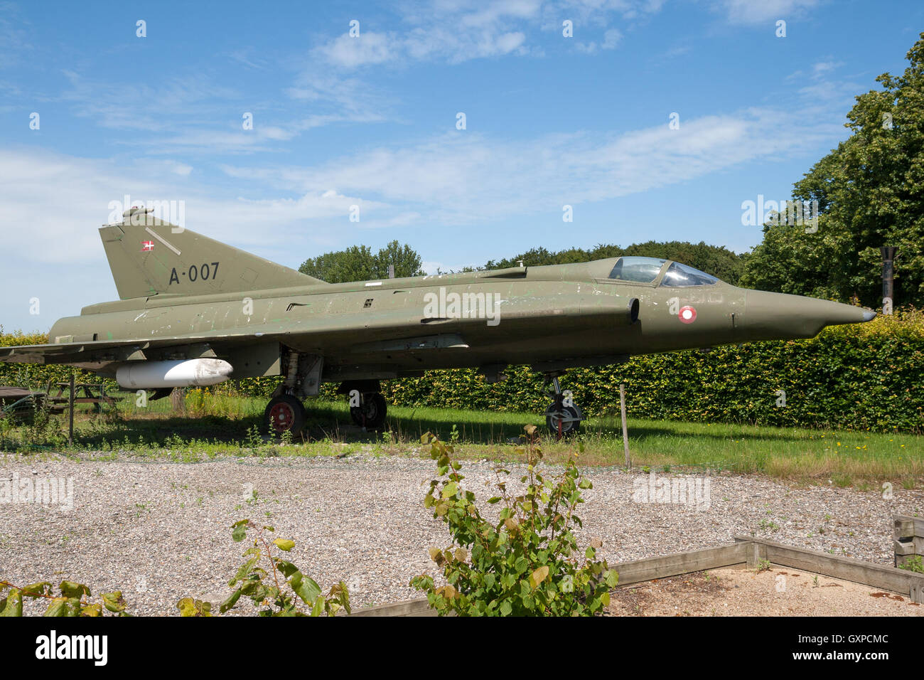 Danish Air Force Saab Draken sur l'affichage, dans un endroit inconnu. Banque D'Images