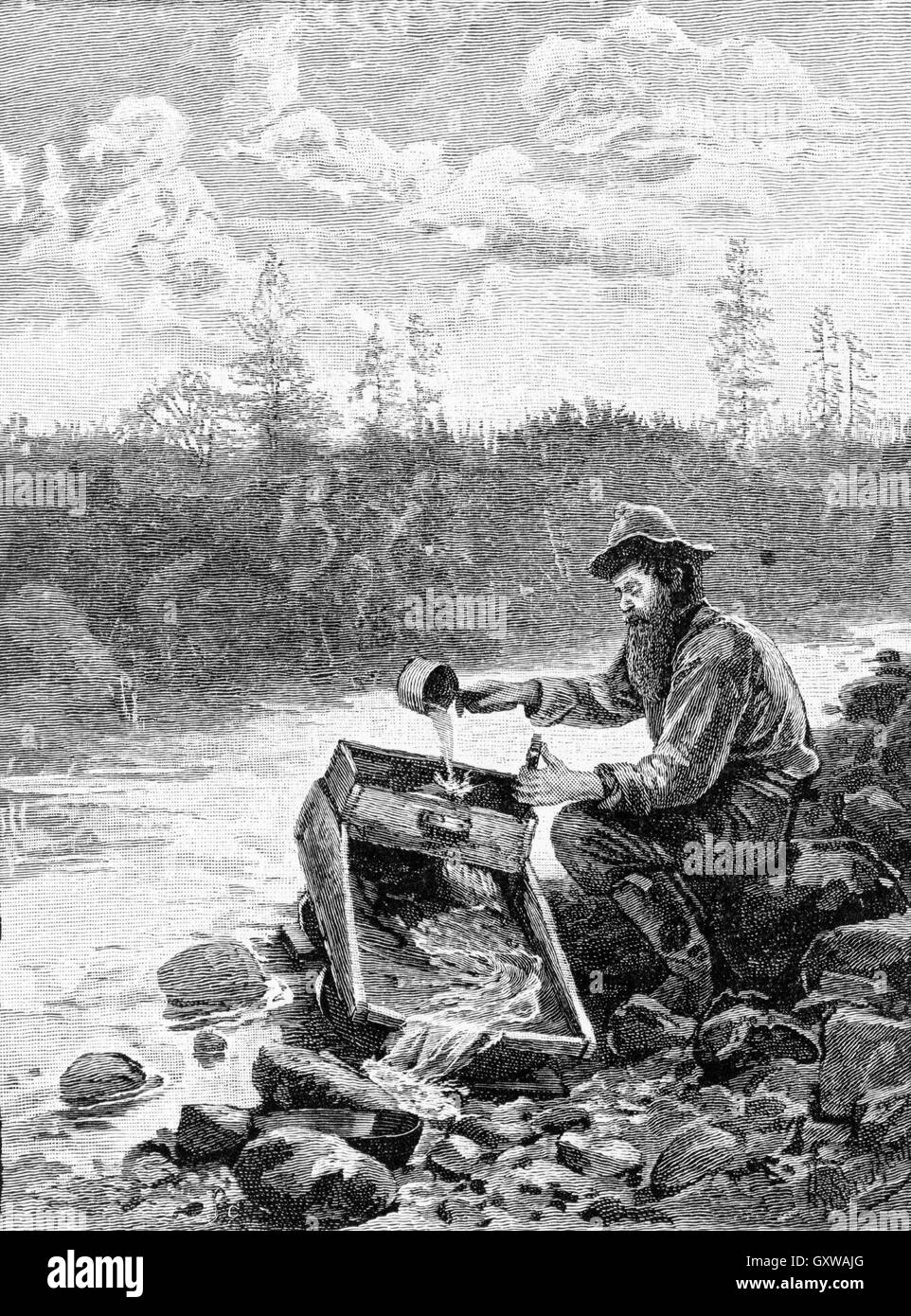 HENRY SANDHAM (1842-1910) artiste canadien. La gravure d'un chercheur d'or en Californie le panoramique avec une station d'environ 1849 Banque D'Images