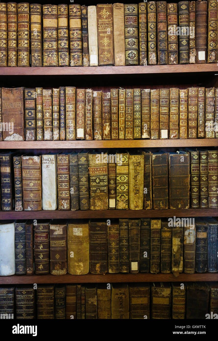 Les vieux livres de la bibliothèque de Coimbra, Portugal Banque D'Images