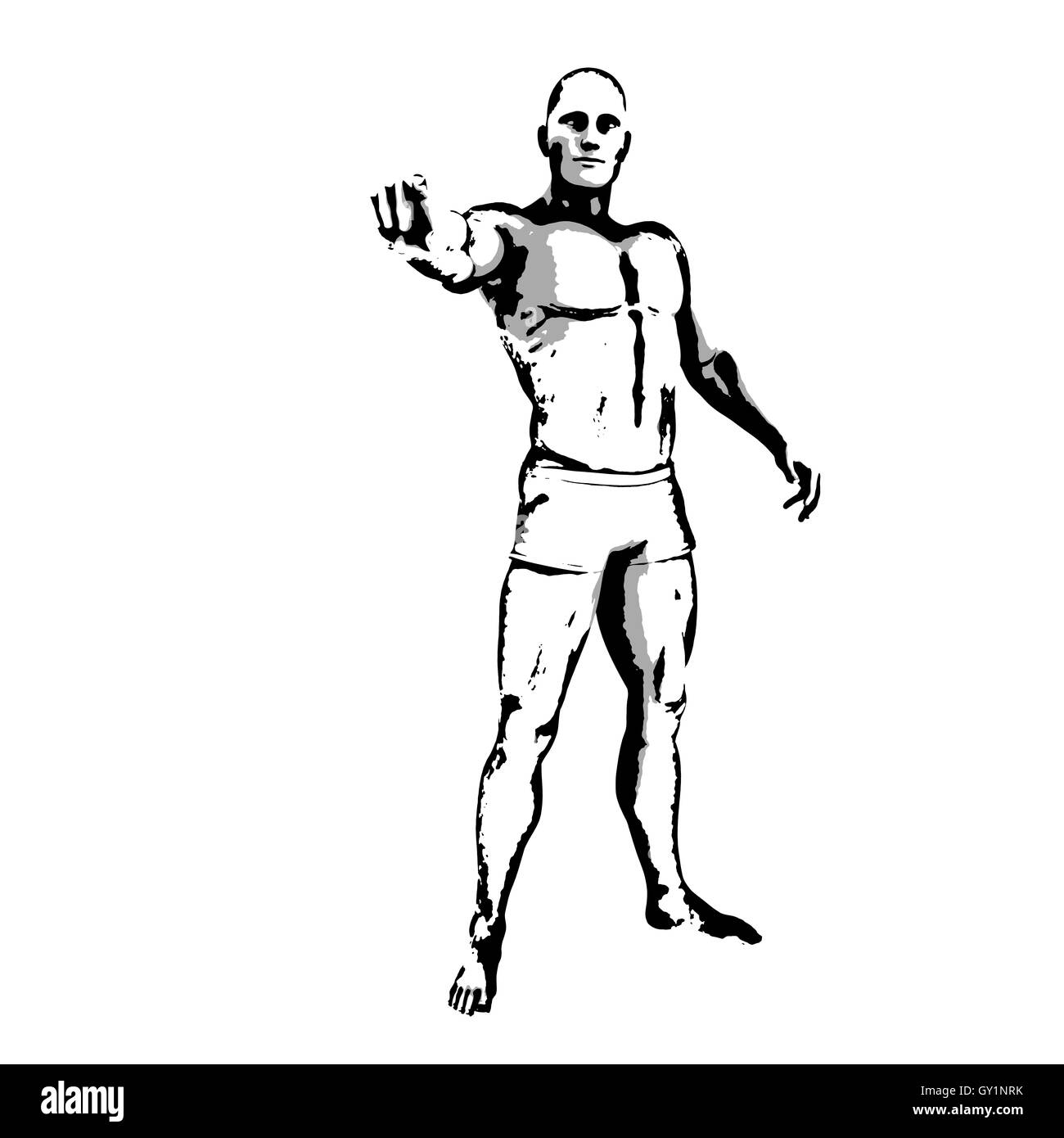 Poser dans les héros de bande dessinée à l'encre Croquis Illustration Banque D'Images