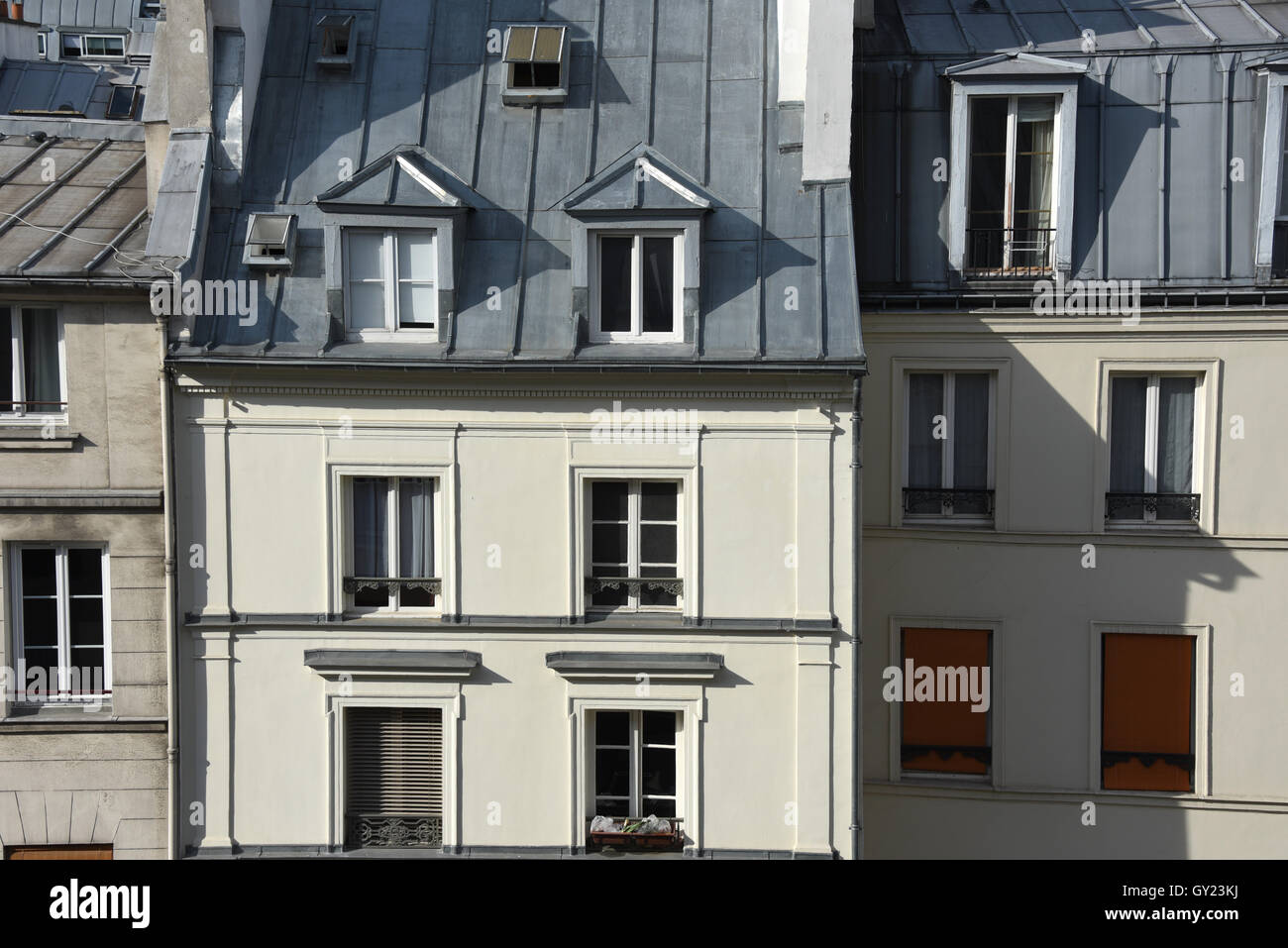 Le toit de zinc de la maison traditionnelle, rue Saint Dominique, Paris, France Banque D'Images
