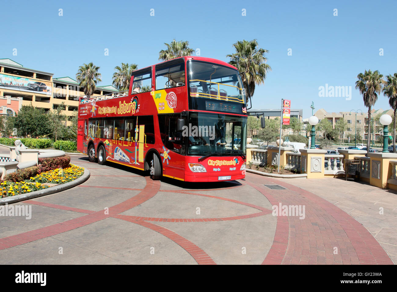 Vue voyant l'bus touristique, Johannesburg, Afrique du Sud, août 2016 Banque D'Images