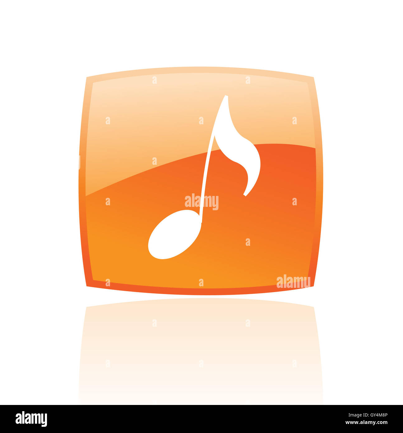 Note de musique en brillant bouton orange isolated on white Banque D'Images
