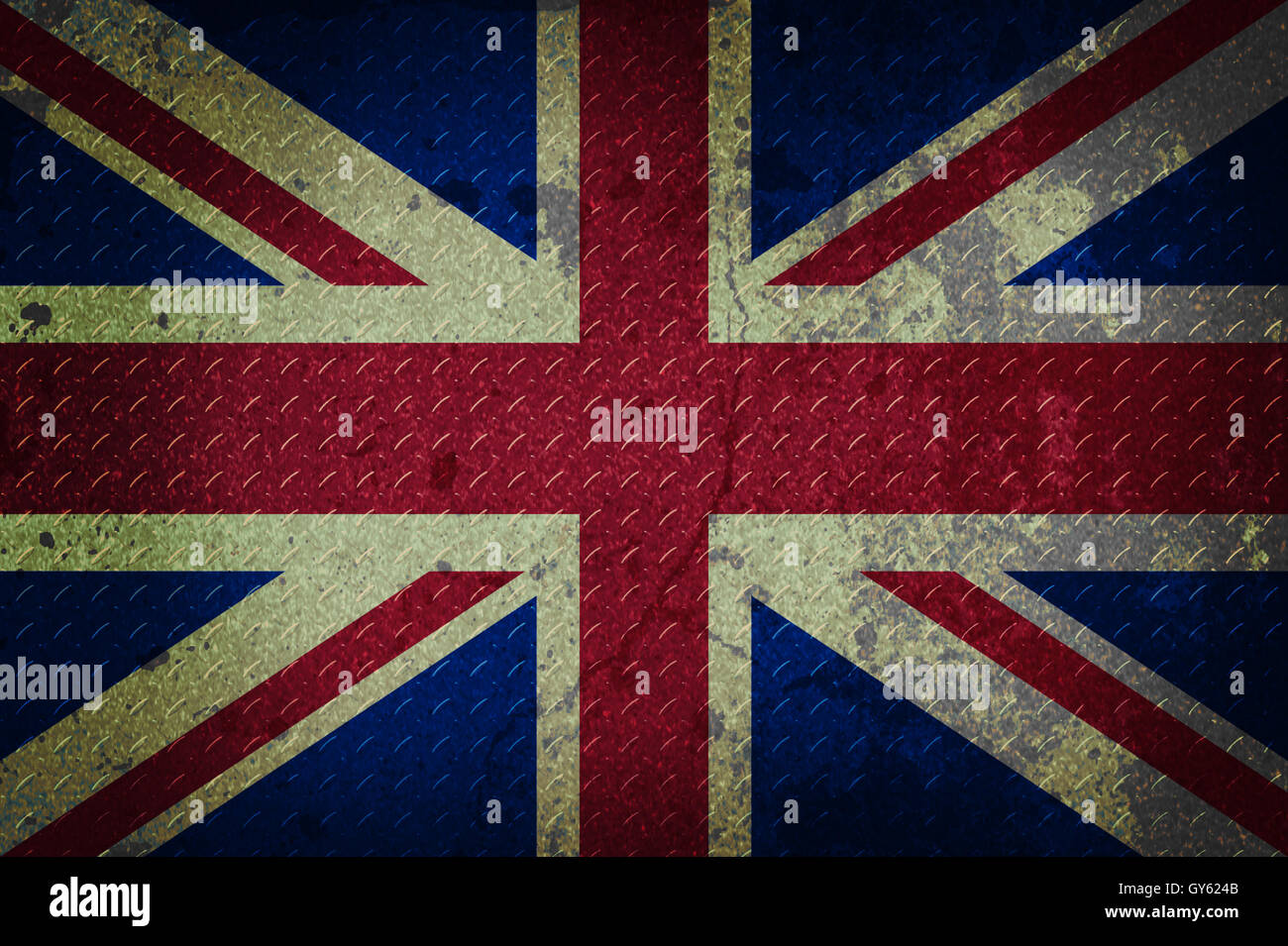 Royaume-uni drapeau sur fond métal diamond plate transparente. grunge design. style rétro. Banque D'Images