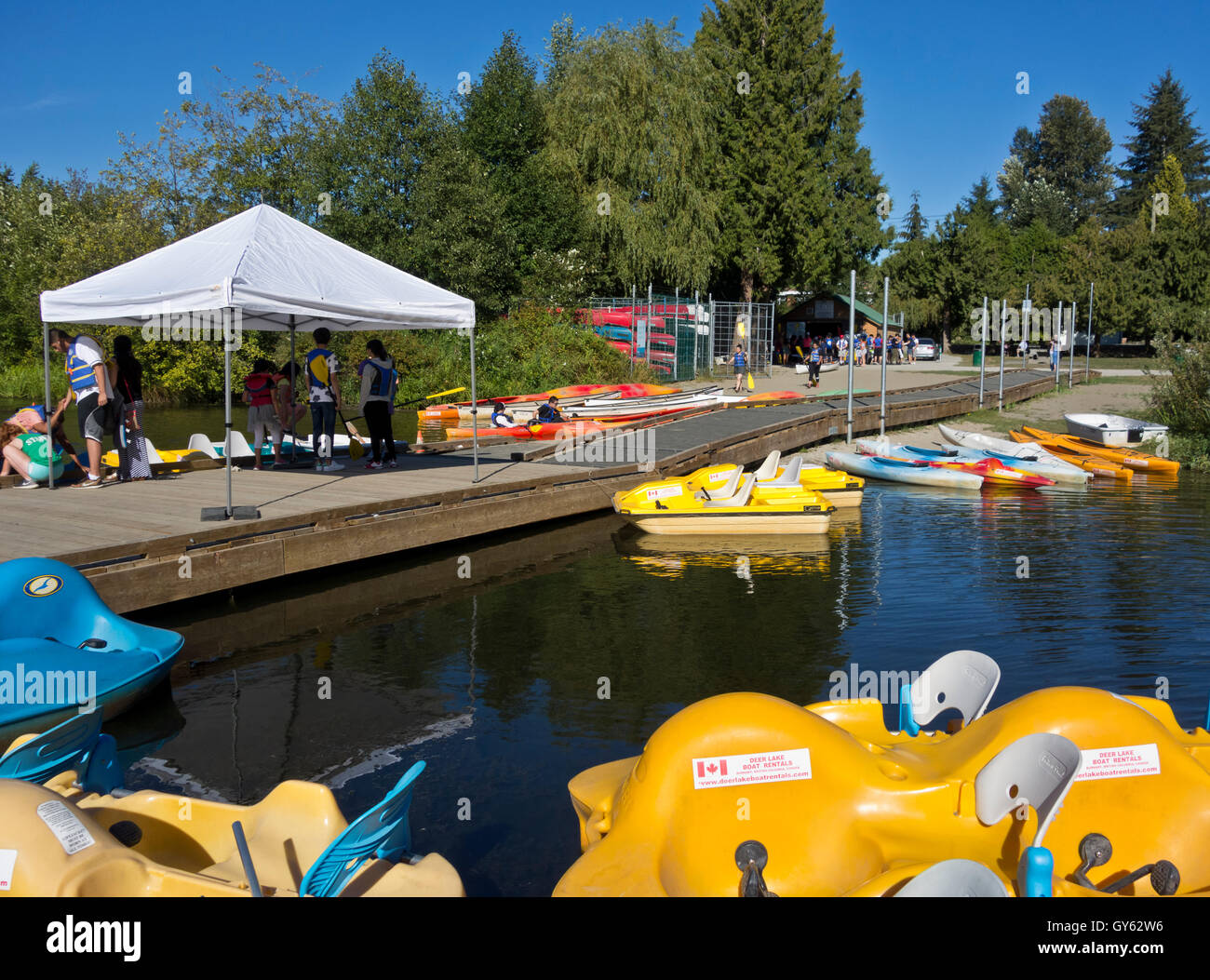Pédalo, canot et kayak location de bateaux Location de Deer Lake sur Deer Lake à Burnaby, Colombie-Britannique, Canada Banque D'Images
