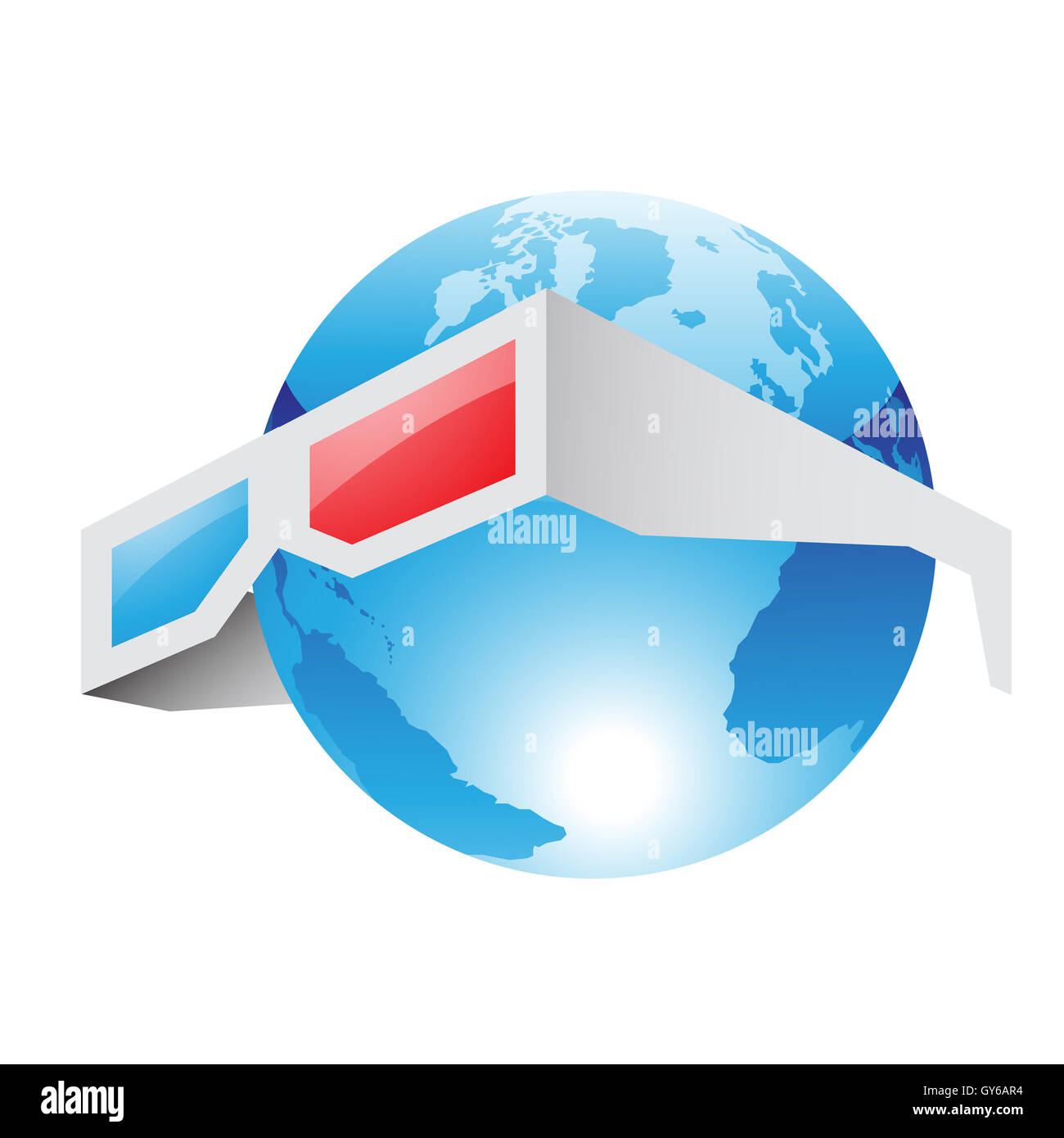 Illustration de 3D lunettes Bleu Rouge et monde isolé sur fond blanc Banque D'Images