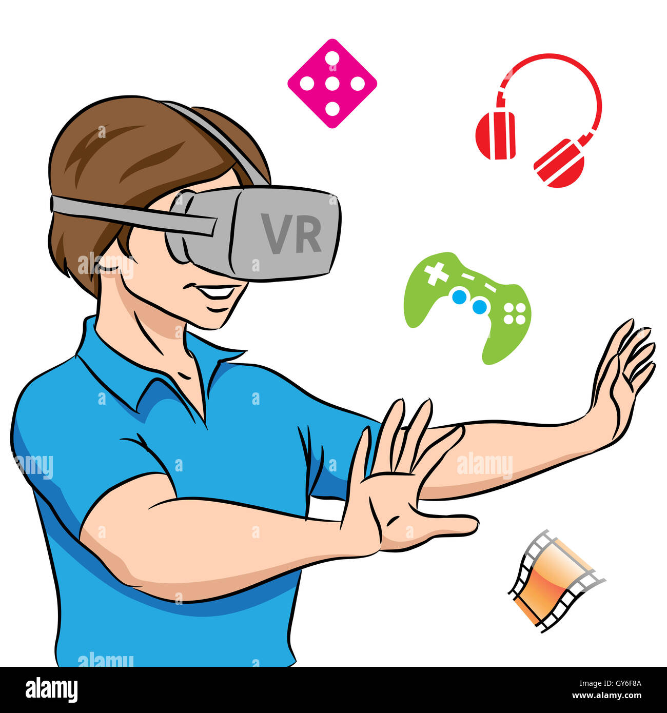 Vector Illustration d'un gars portant un casque de réalité virtuelle Photo  Stock - Alamy