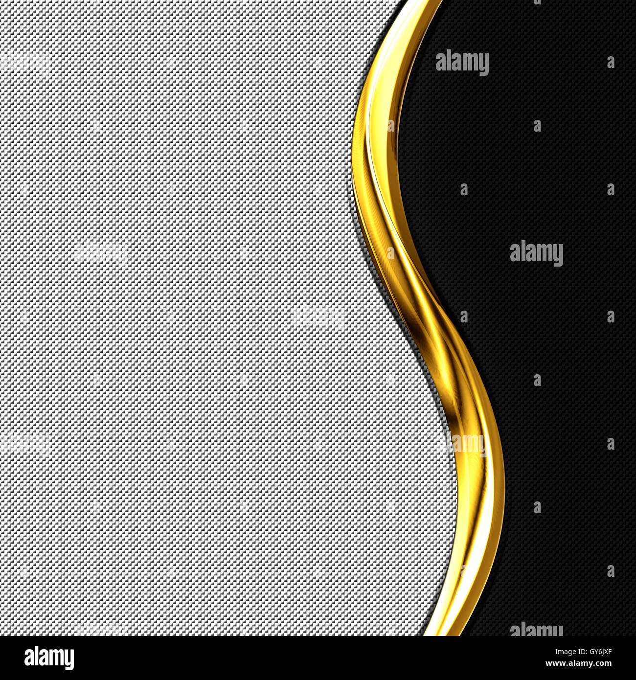 La fibre de carbone noir et blanc et or chrome courbe. châssis metal background. matériel de conception. 3d illustration. Banque D'Images