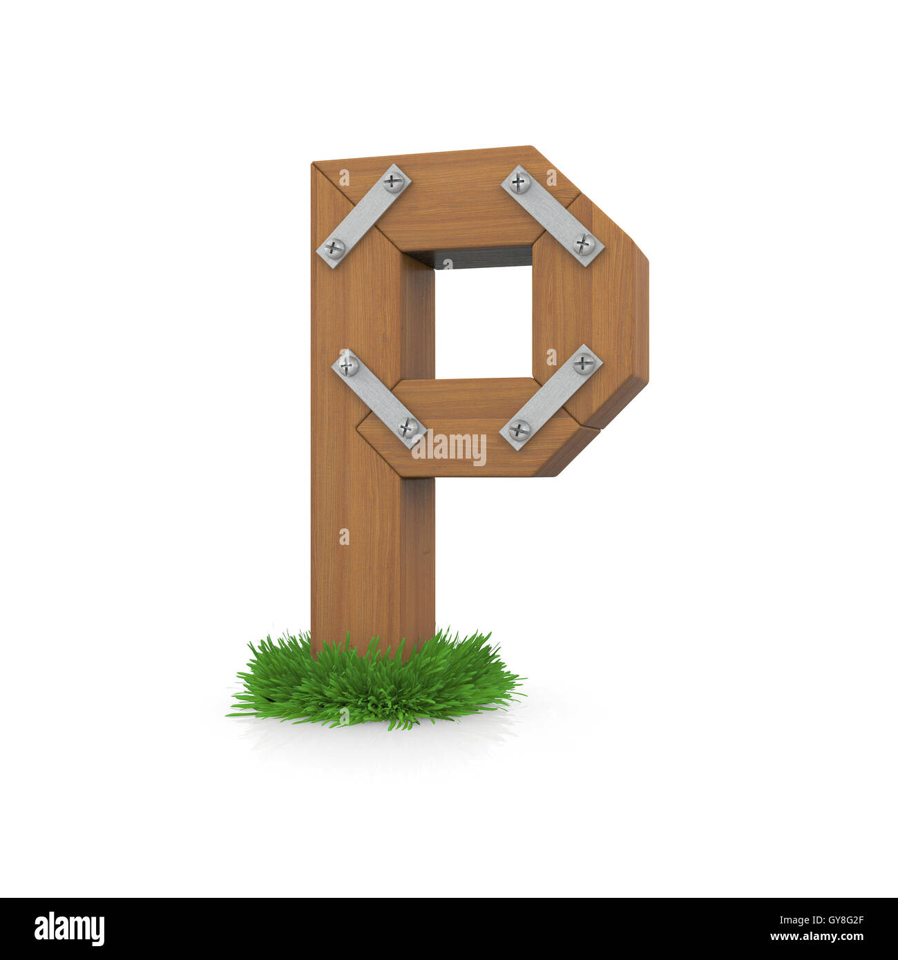 Lettre P en bois dans l'herbe Banque D'Images