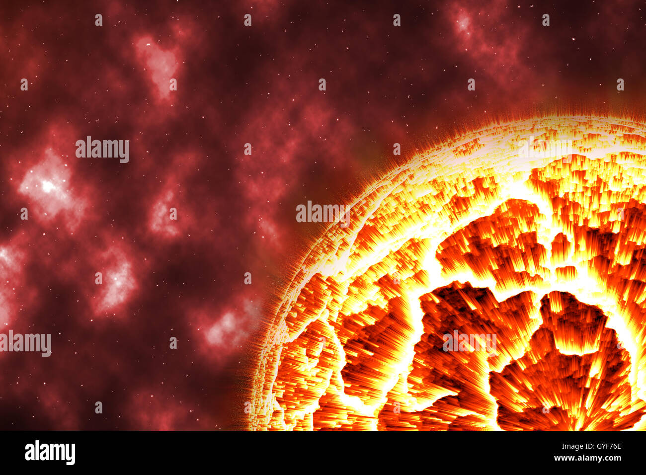 Bien exploser sur cosmos avec red nebular. copie de l'espace pour ajouter votre texte. Banque D'Images