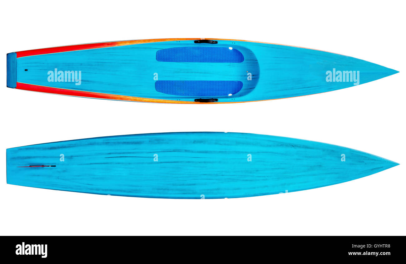 Haut et bas d'une course stand up paddleboard en chrome modèle carbone isolé sur blanc avec un chemin de détourage Banque D'Images