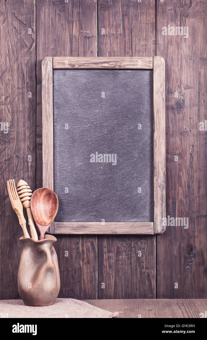 Menu ardoise rustique tableau sur mur Banque D'Images
