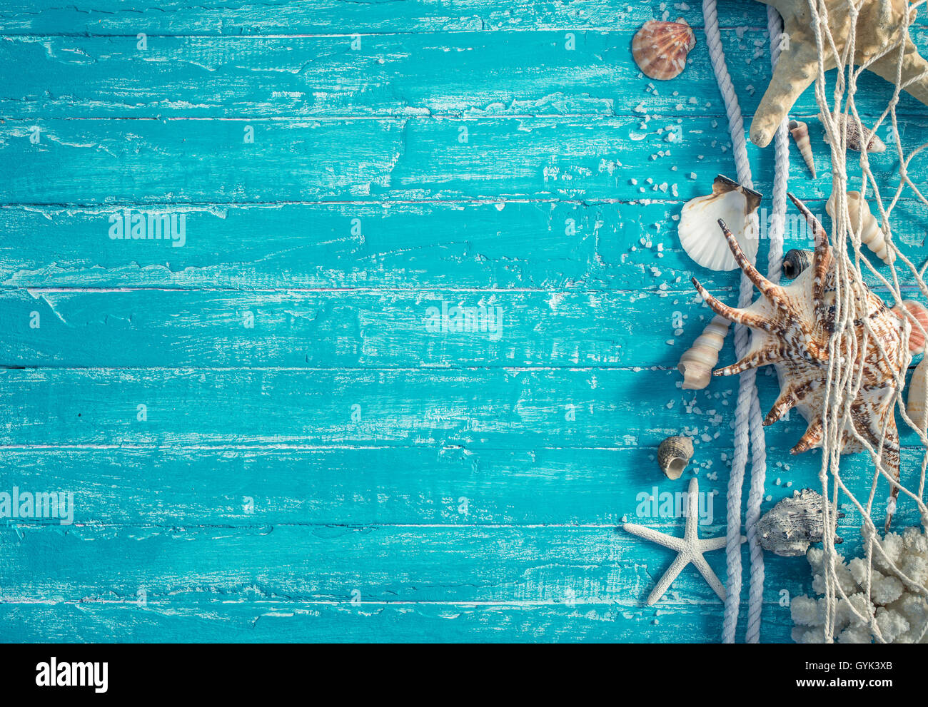 Les éléments de la mer droit de fond en bois bleu Banque D'Images