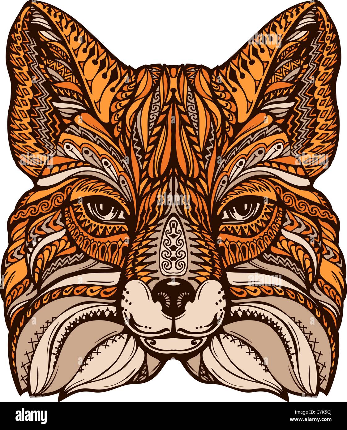 Ornementés ethniques fox. Hand drawn vector illustration avec éléments décoratifs Illustration de Vecteur