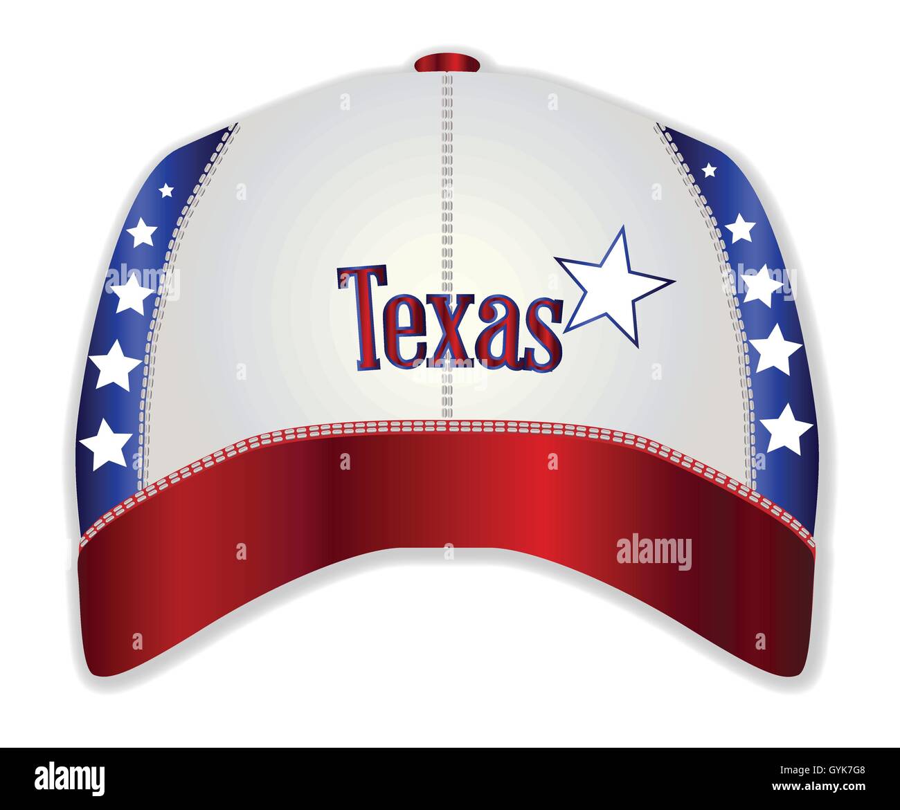 Un rouge blanc et bleu casquette typique avec Texas et star que le logo logo Illustration de Vecteur