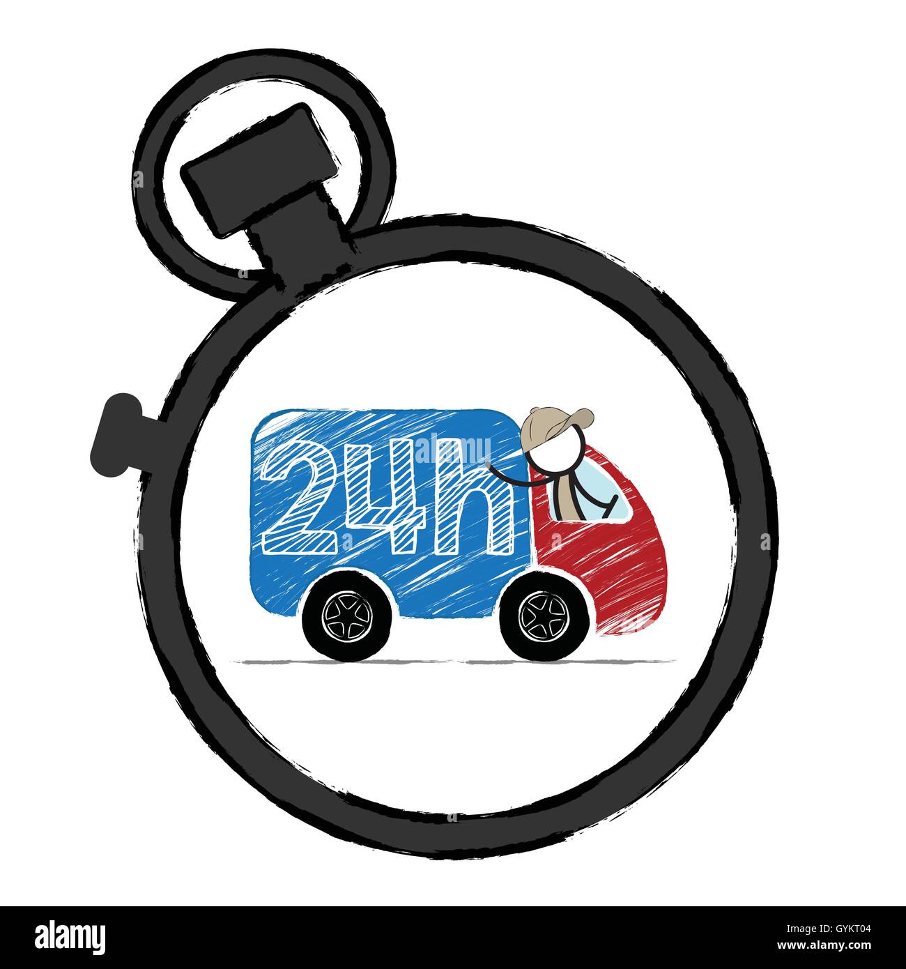 Livraison rapide concept avec mots 24h. Les lecteurs de Stickman van. Illustration de Vecteur