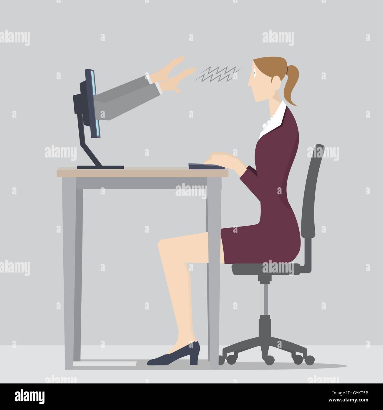 Deux mains sortant de l'écran d'un ordinateur d'hypnotiser une femme. Illustration de Vecteur