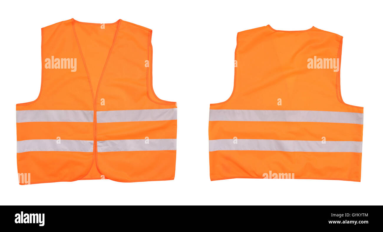 Gilet orange de sécurité. Vues avant et arrière Banque D'Images