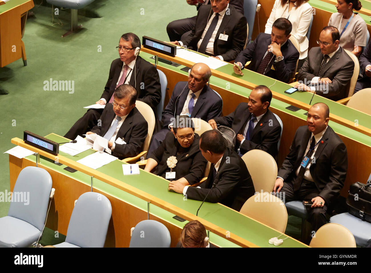 New York, USA. 19 Septembre, 2016. Organisation DES NATIONS UNIES, New York - Lundi 19 septembre 2016 - les dirigeants du monde se sont réunis à l'Assemblée générale des Nations Unies aujourd'hui d'adopter la Déclaration de New York pour les réfugiés et les migrants qui exprime la volonté politique des dirigeants du monde à protéger les droits des réfugiés et des migrants, de sauver des vies et à partager la responsabilité de grands mouvements à l'échelle mondiale. Credit : Mark Sullivan/Alamy Live News Banque D'Images