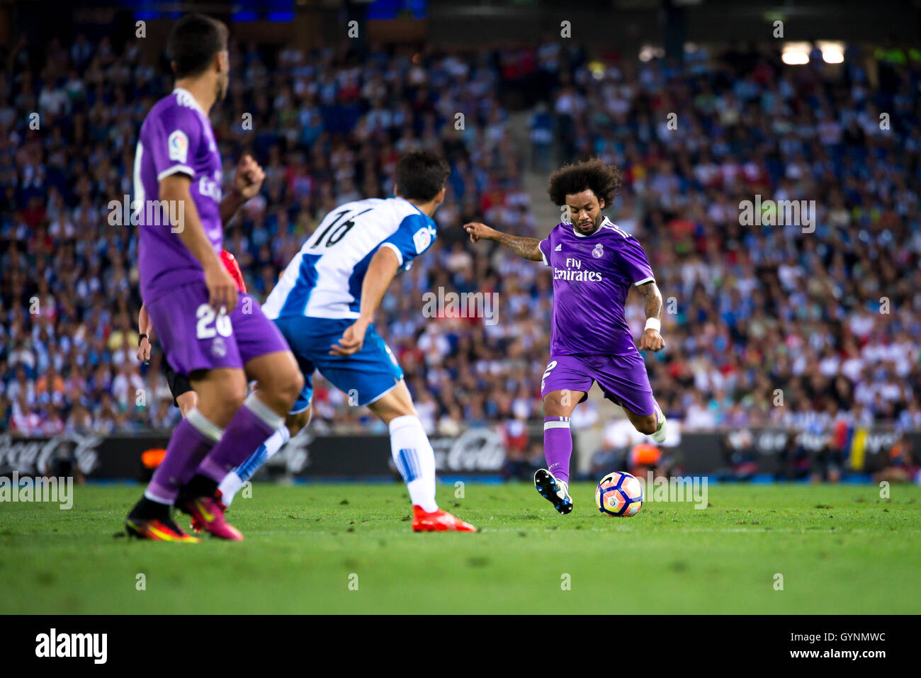 Barcelone - 18 SEPT : Marcelo joue au match de la Liga entre l'Espanyol et Real Madrid CF à RCDE Stadium le 18 septembre 2016 à Barcelone, Espagne. Crédit : Christian Bertrand/Alamy Live News Banque D'Images