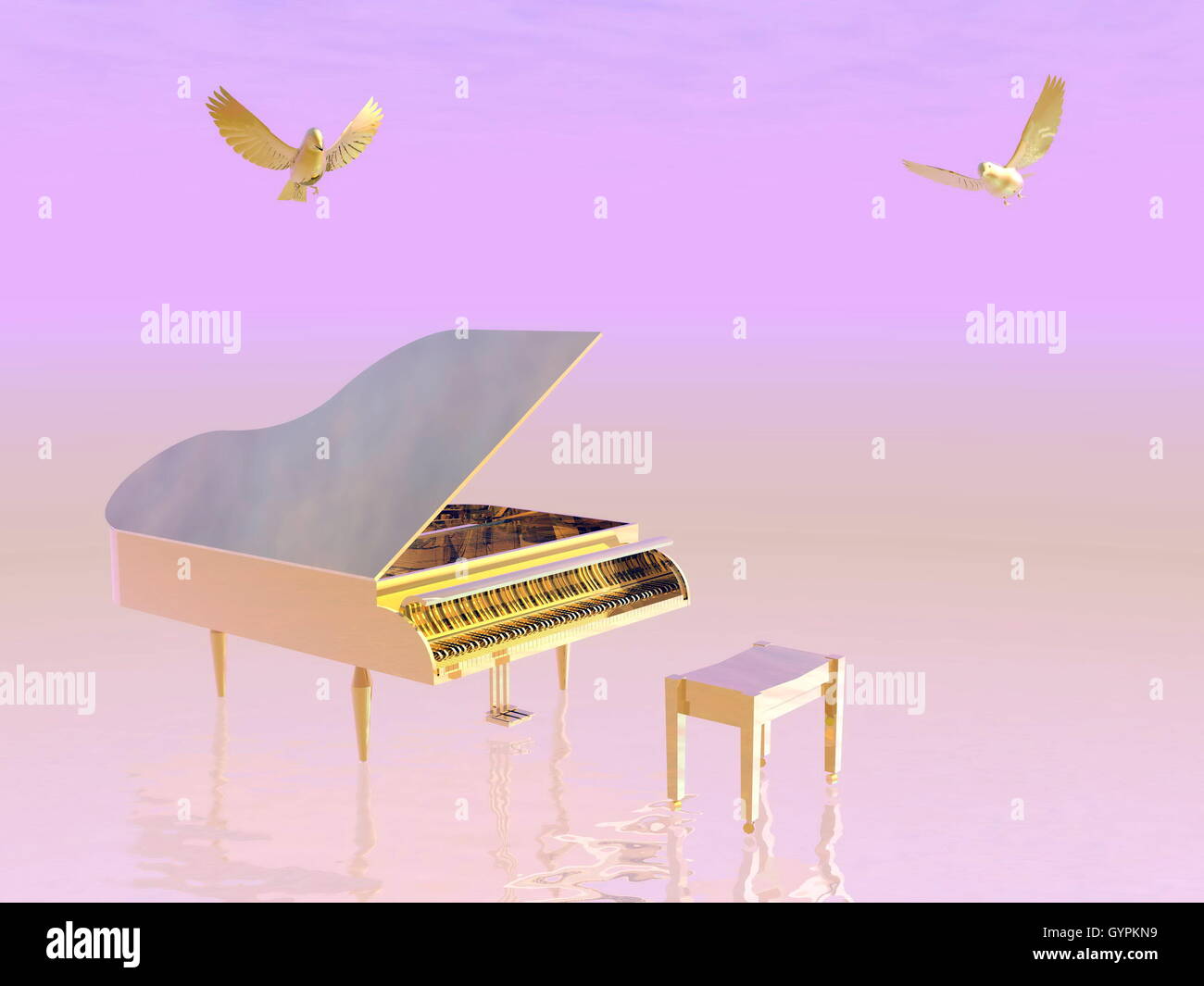 Golden grand piano - 3D render Banque D'Images
